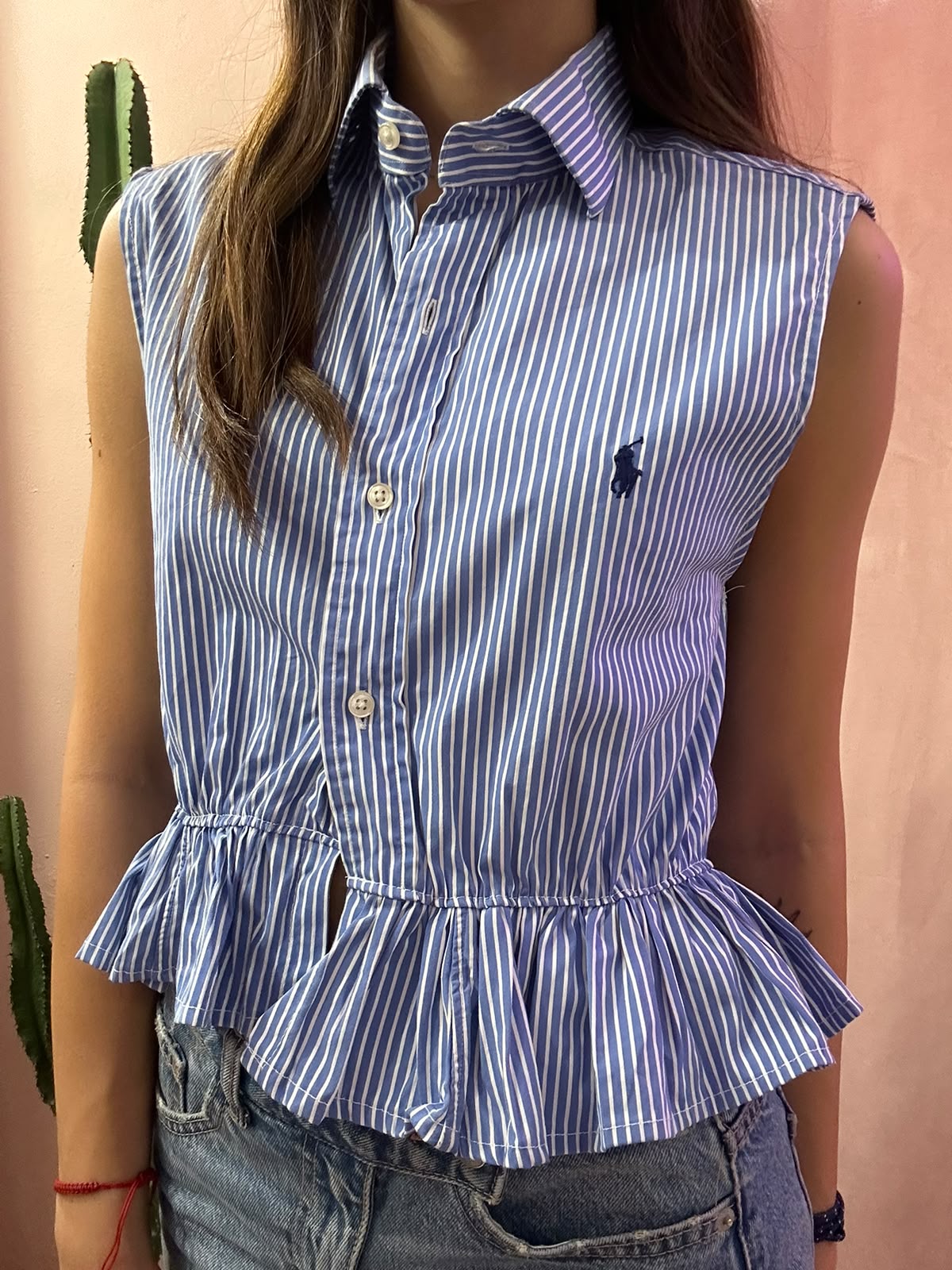 Camicia Ralph Lauren upcycling volant a righe blu