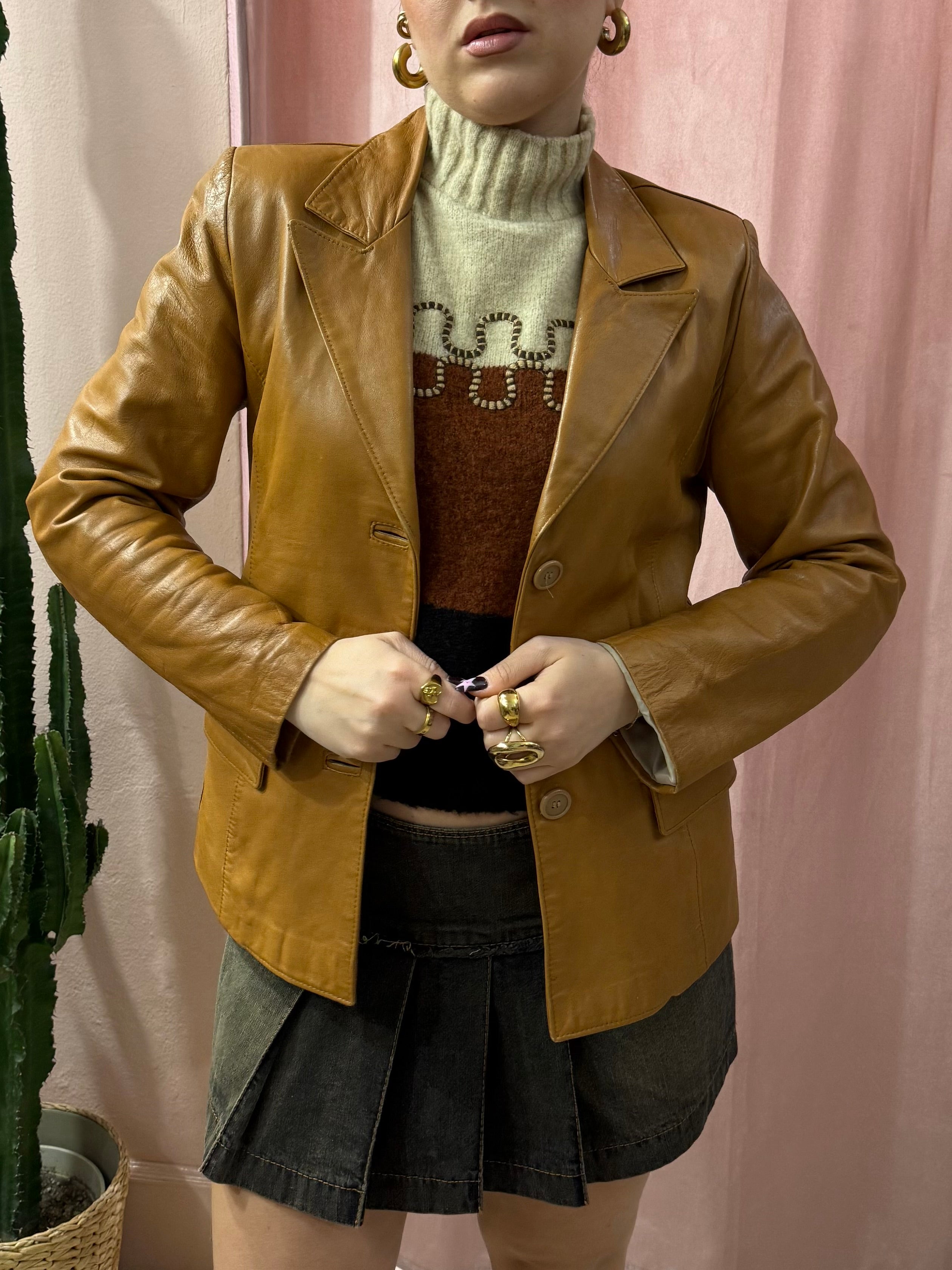 Giacca in vera pelle color cuoio