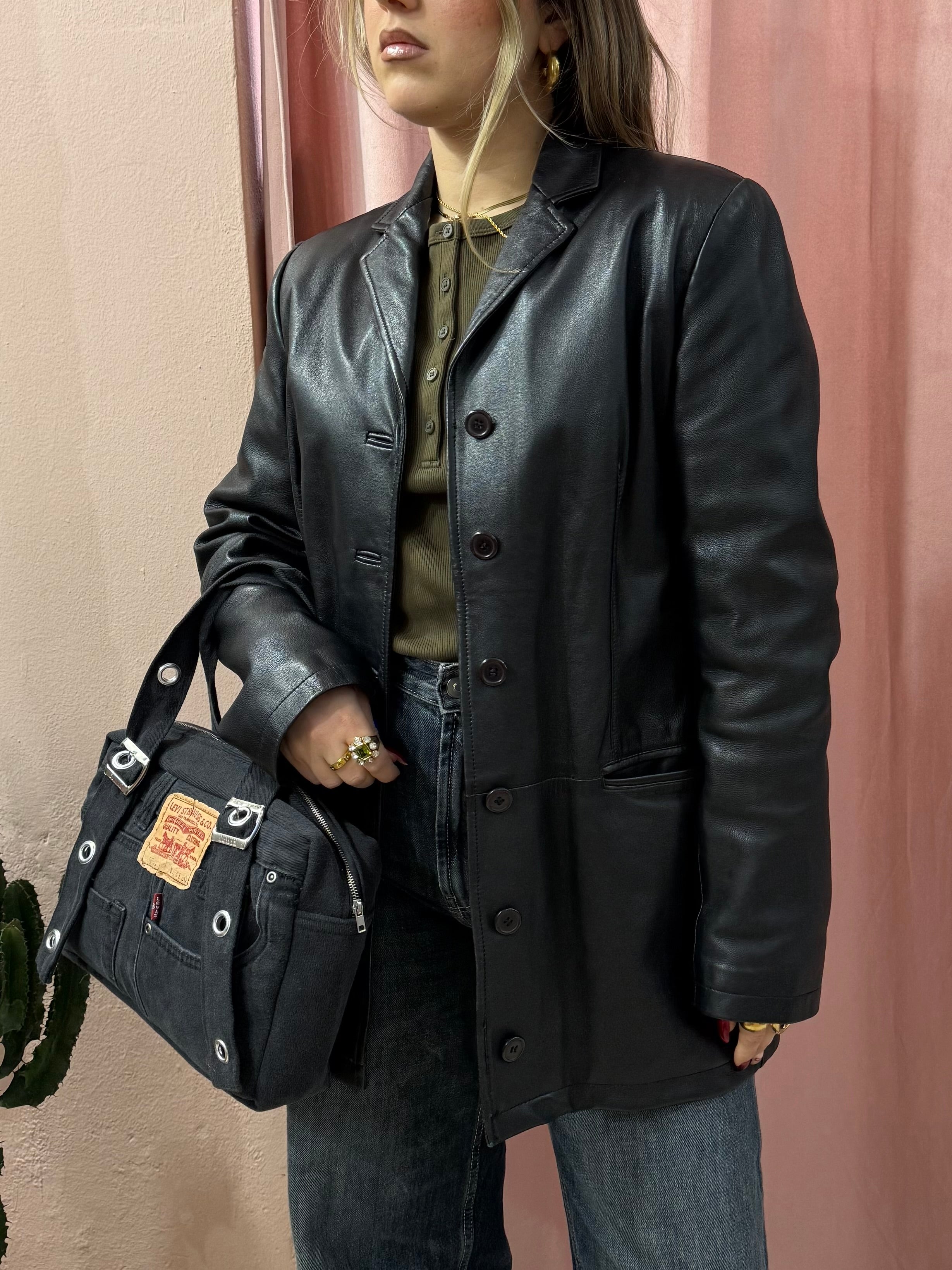 Giacca in vera pelle nera