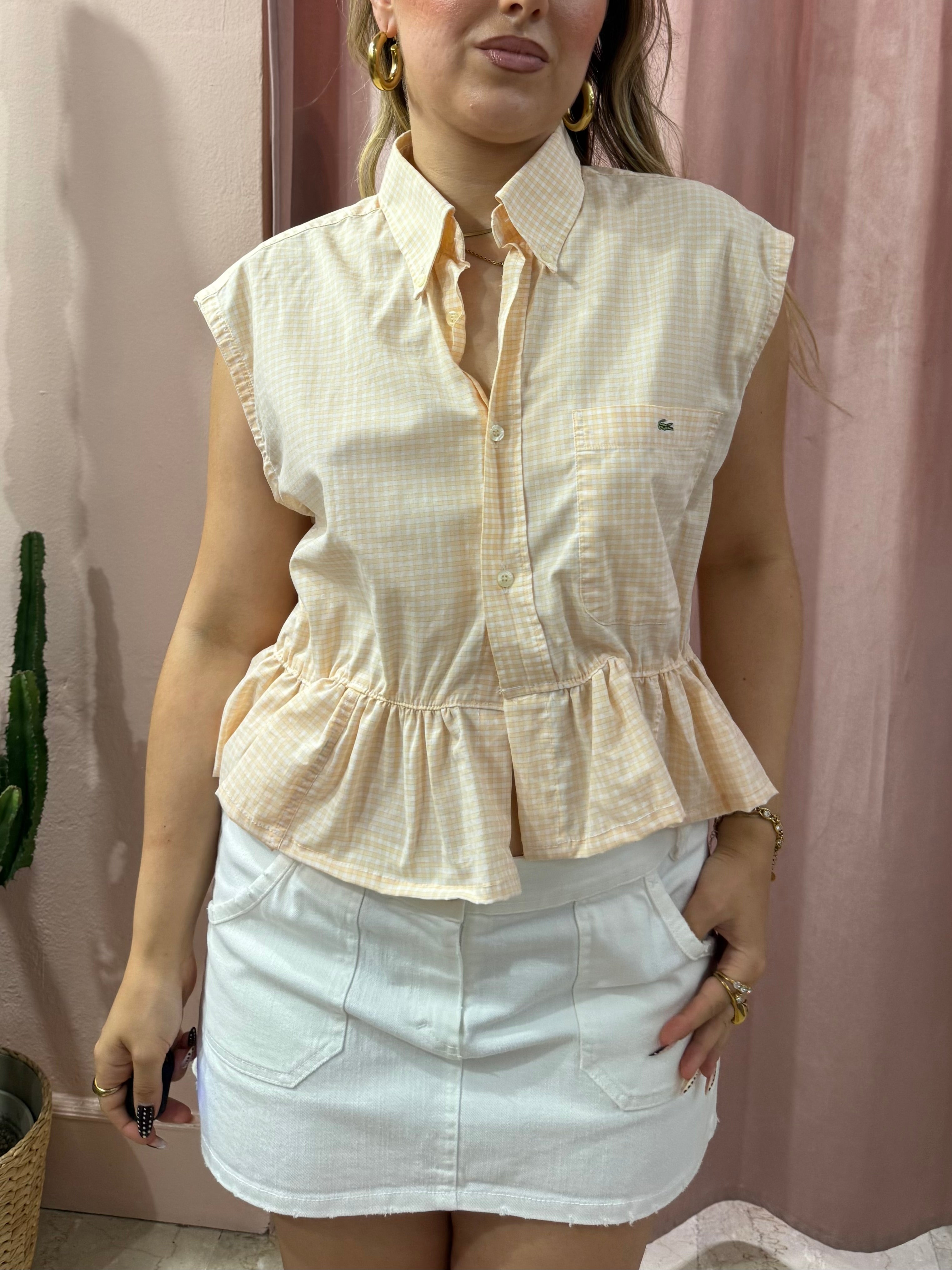 camicia Lacoste upcycling vichy arancio