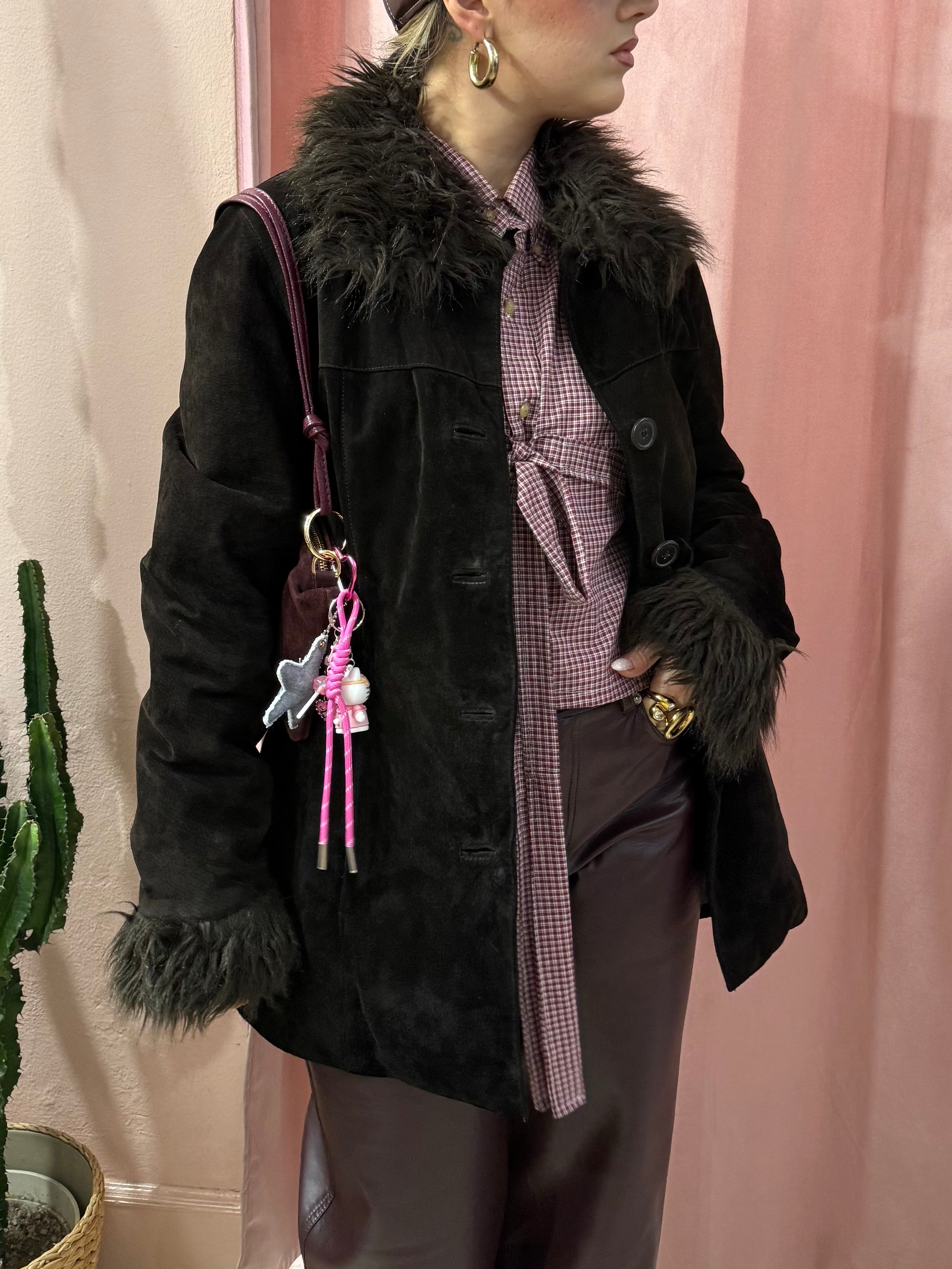 Giacca in vera pelle moro con pelo