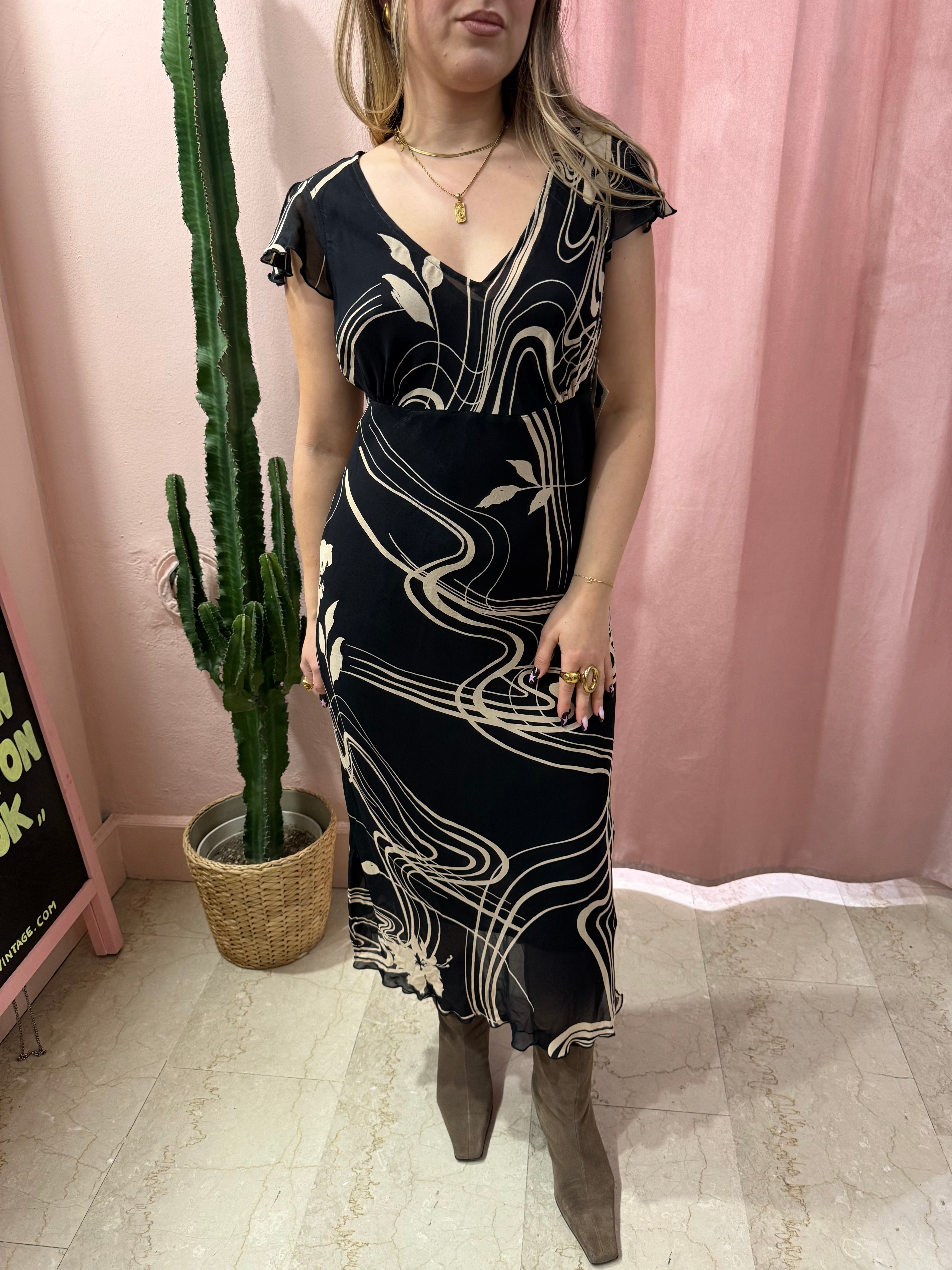 Vestito fluido nero e beige