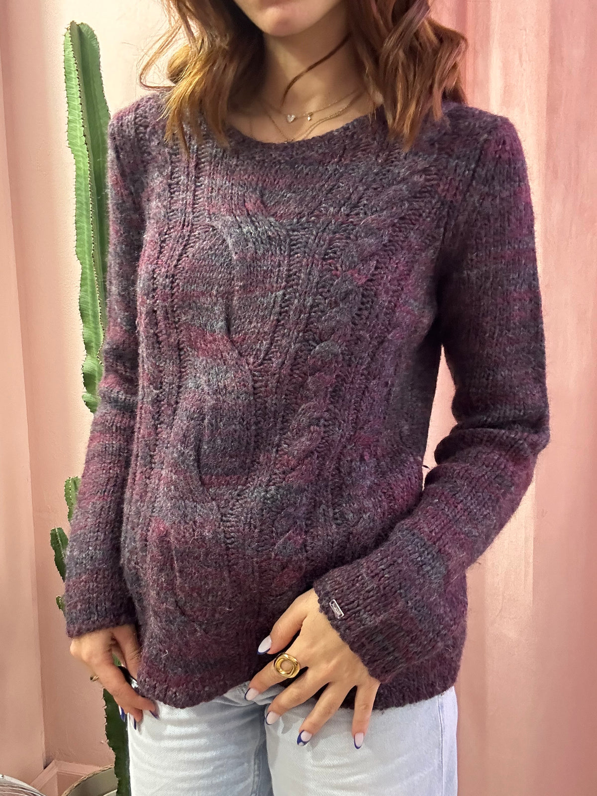 Maglione Tommy Hilfiger girocollo in misto lana viola