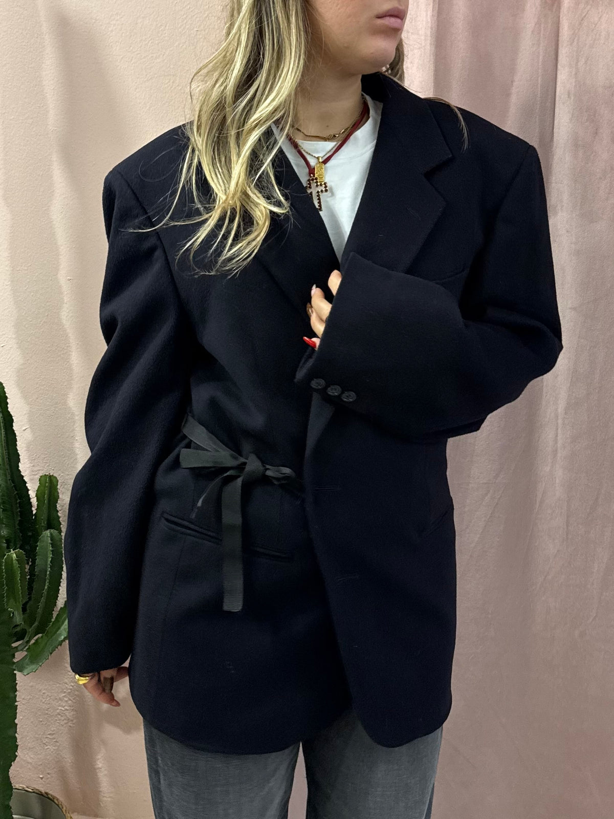 Blazer upcycling lana e cashmere fiocco laterale