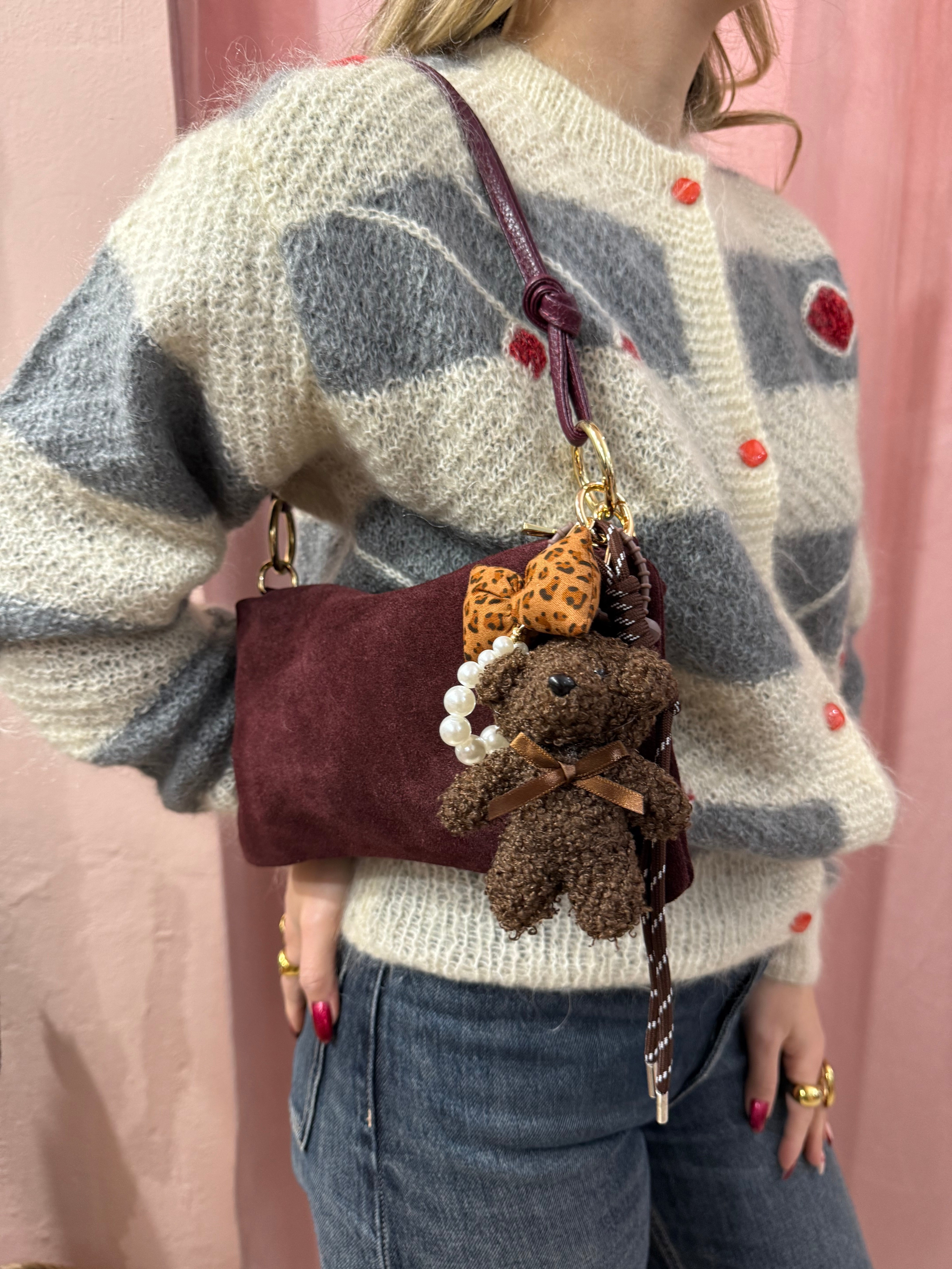 Borsa a spalla in vera pelle bordeaux