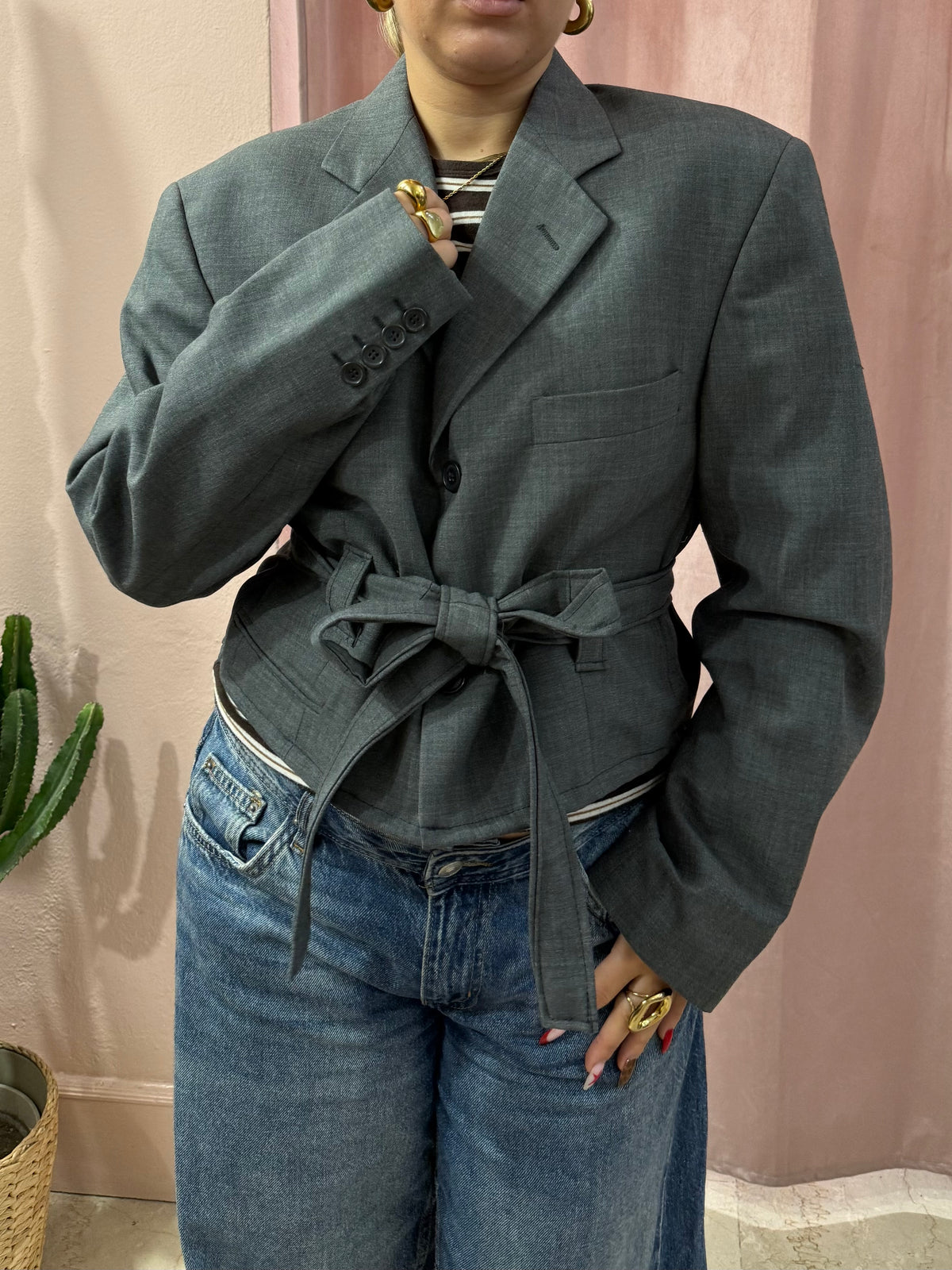 Blazer in lana vergine upcycling antracite