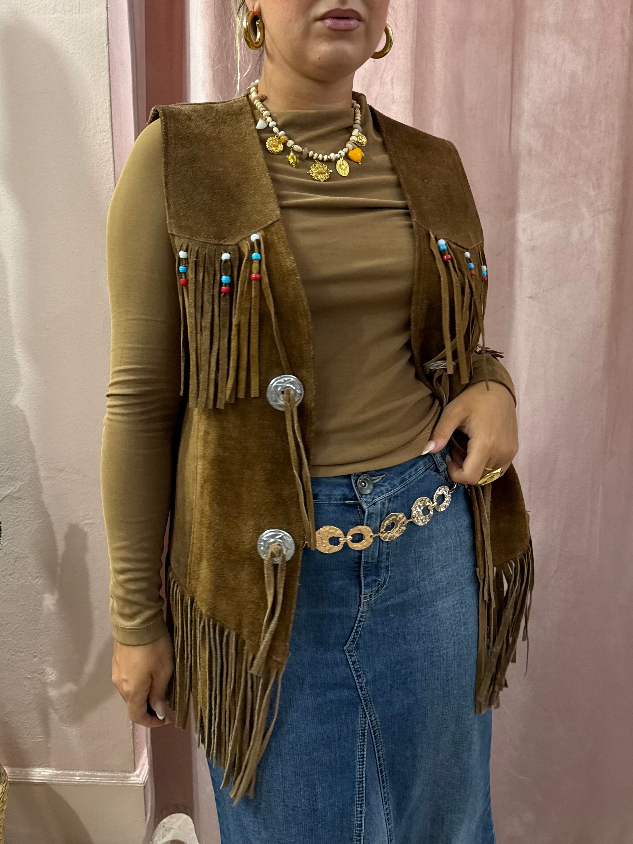 Gilet con frange in vera pelle