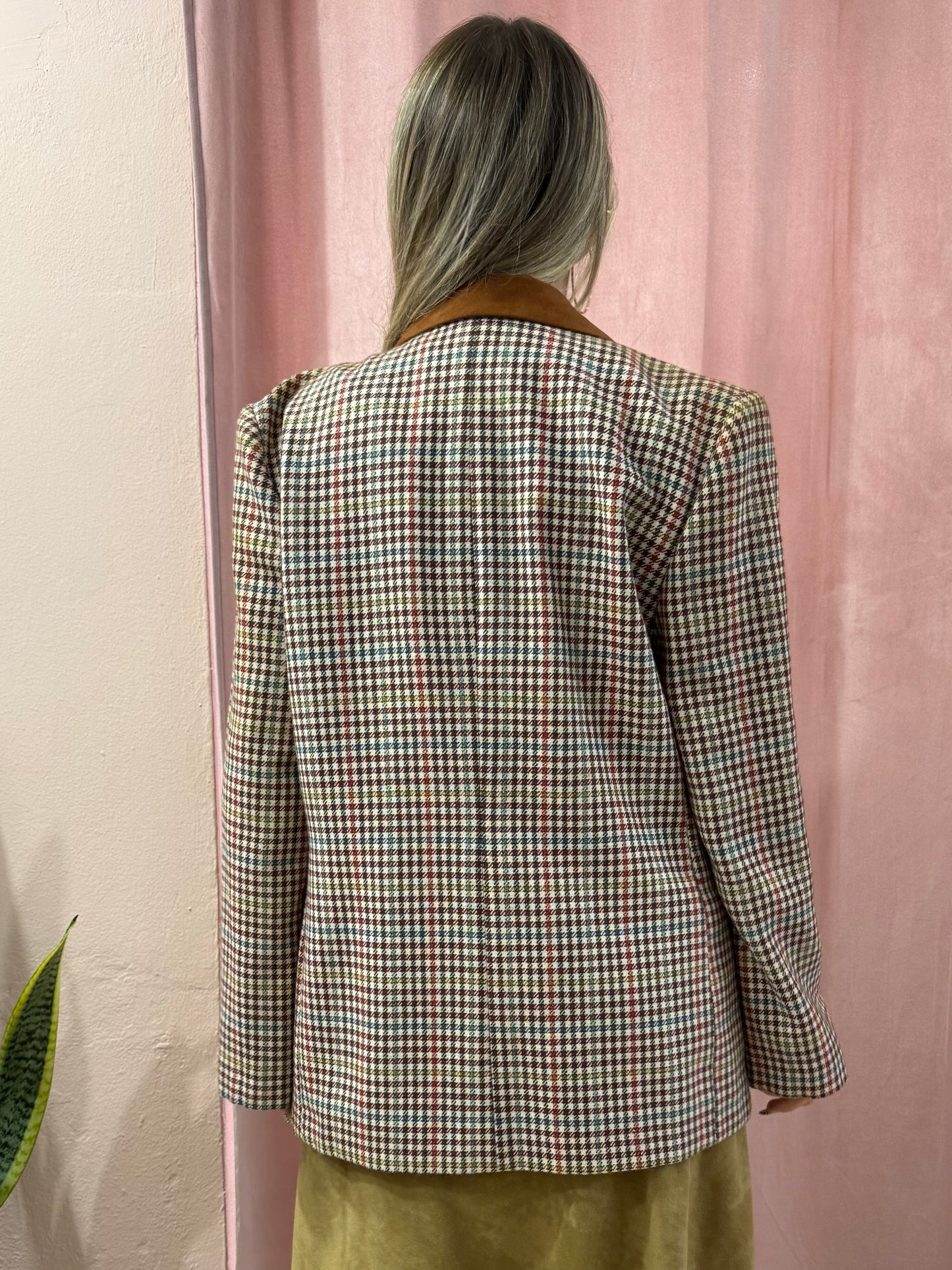 Blazer vintage a quadretti in misto lana