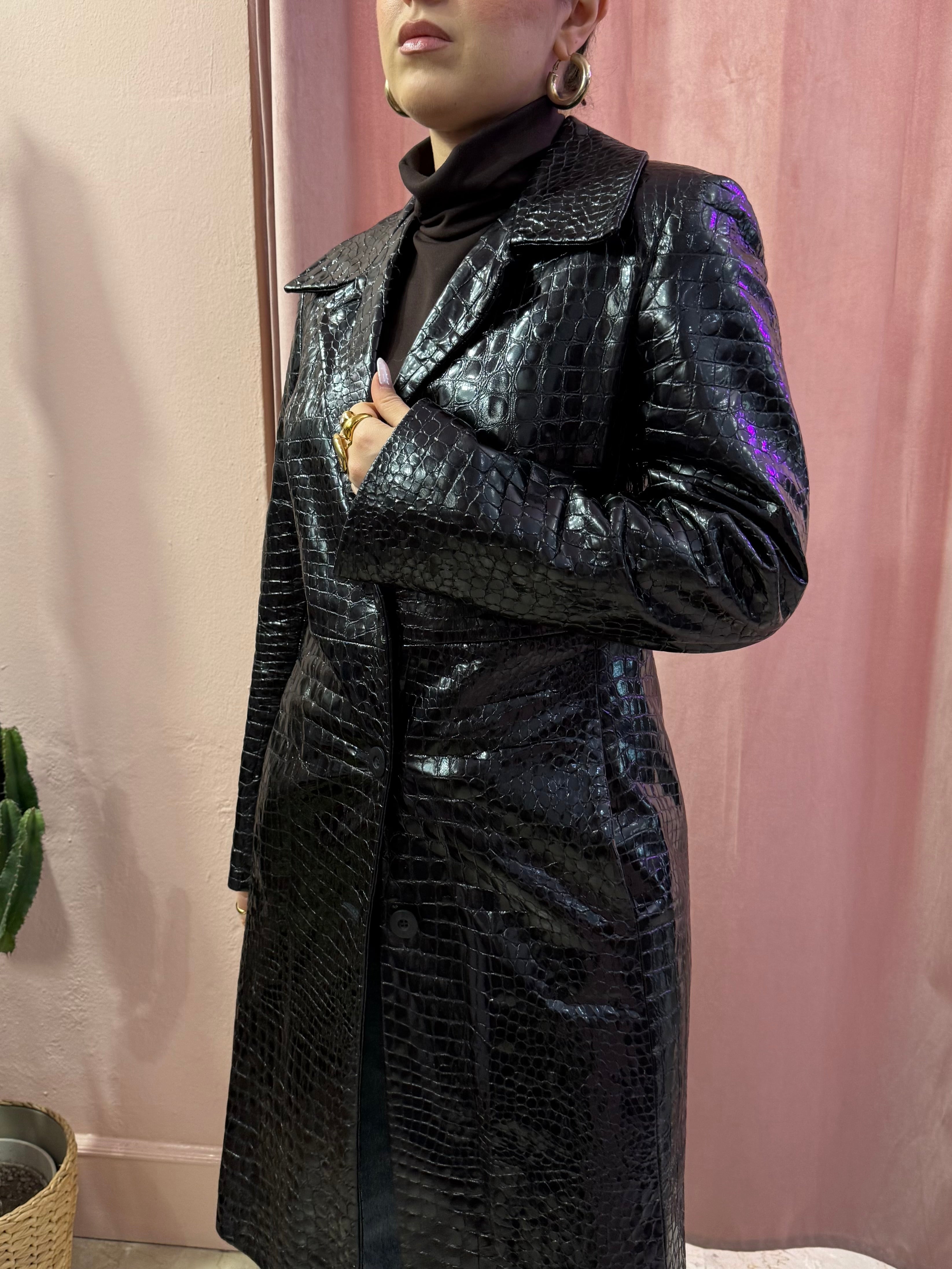 Trench in pelle nero stampa cocco