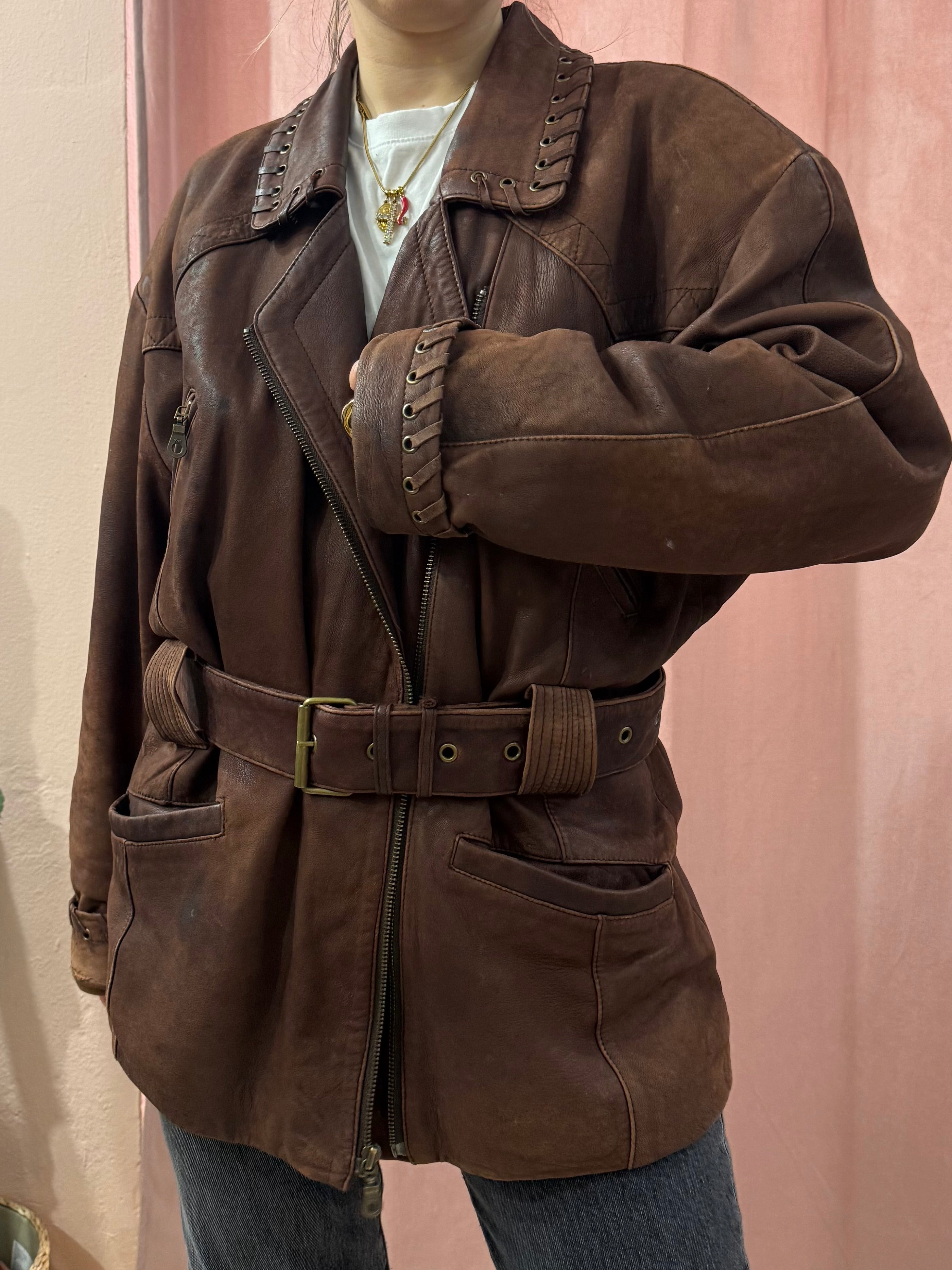 Giacca vintage in vera pelle invecchiata