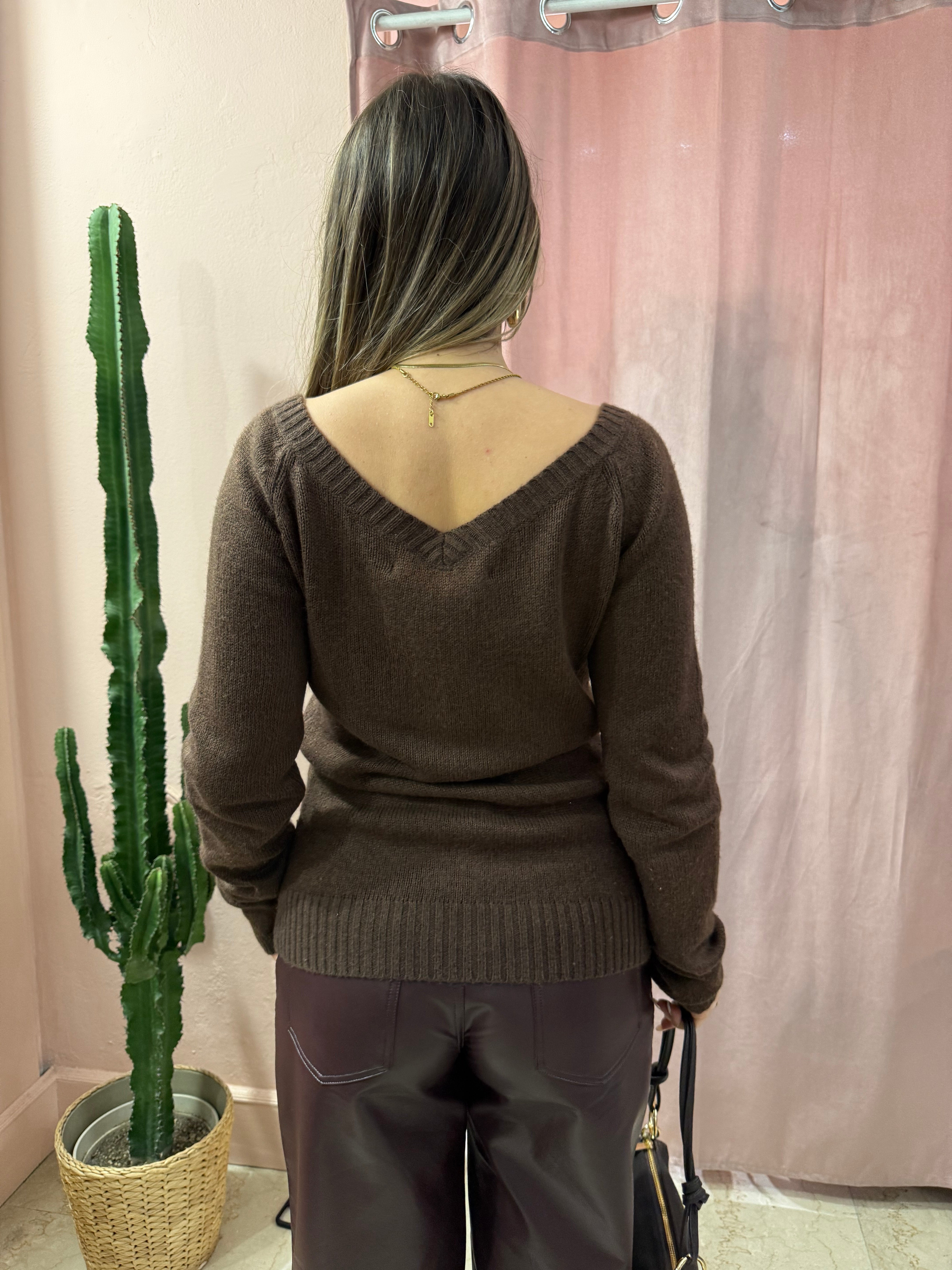 Maglia lunga in lana con dettaglio in pizzo