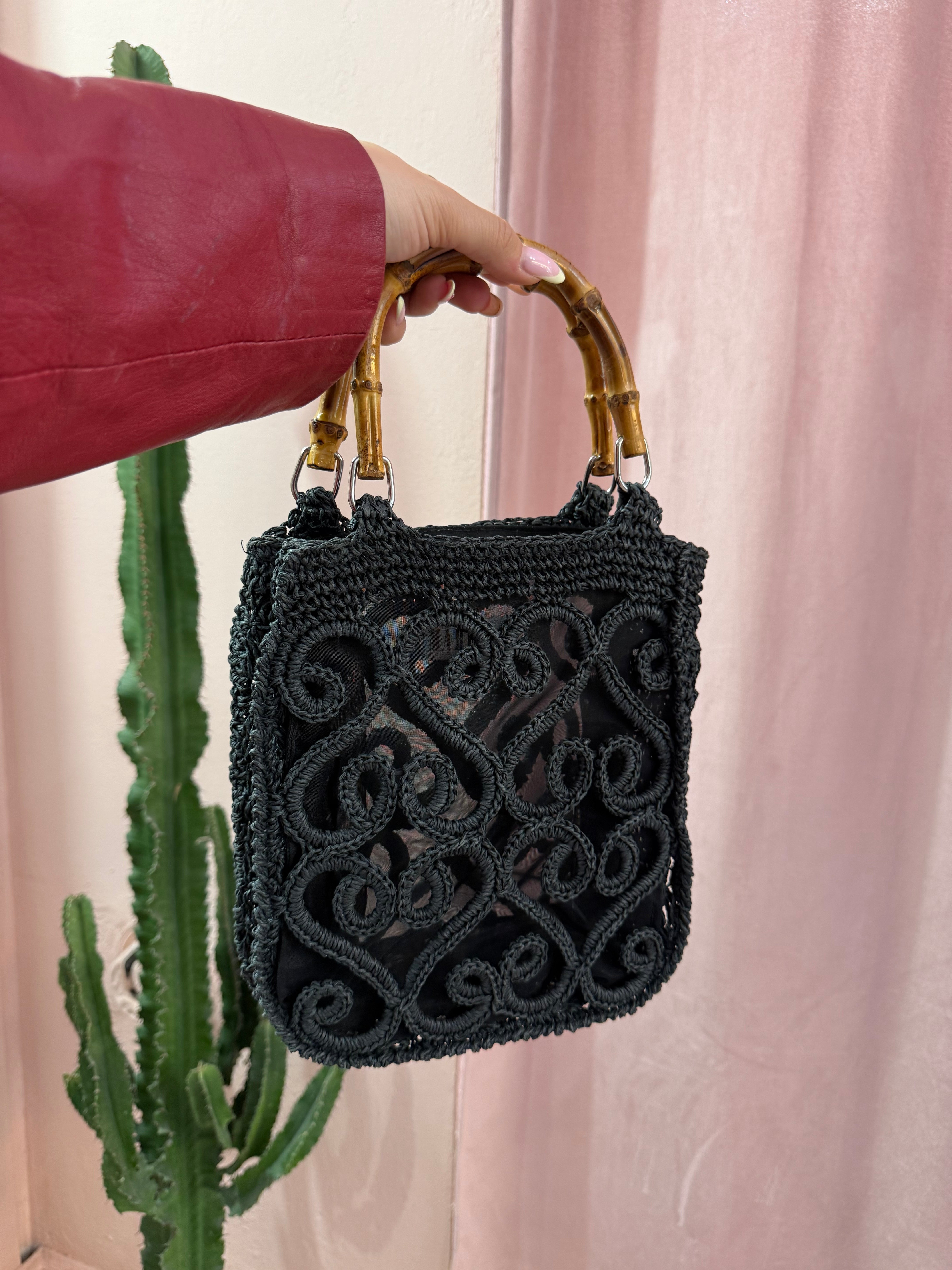 Shopper nera Marella con manici in bamboo