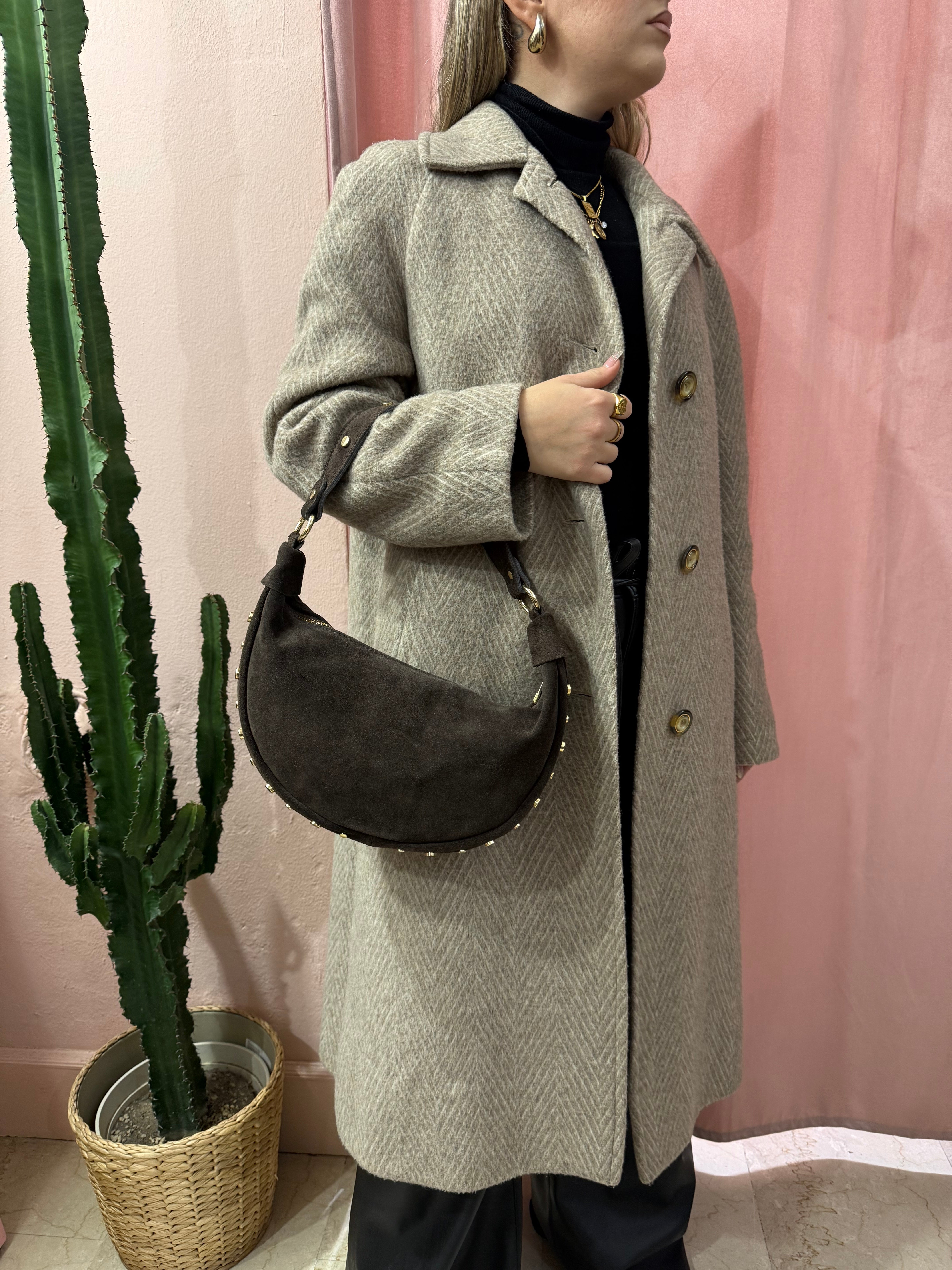 Borsa mezzaluna in vera pelle