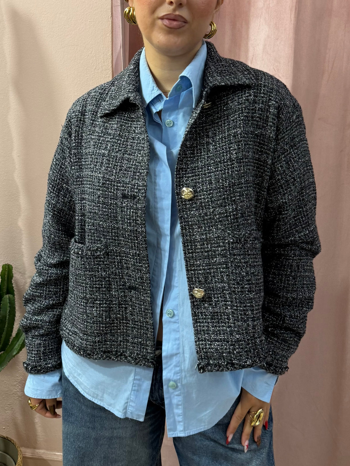 Giacca Emme Marella effetto tweed cotone e lana