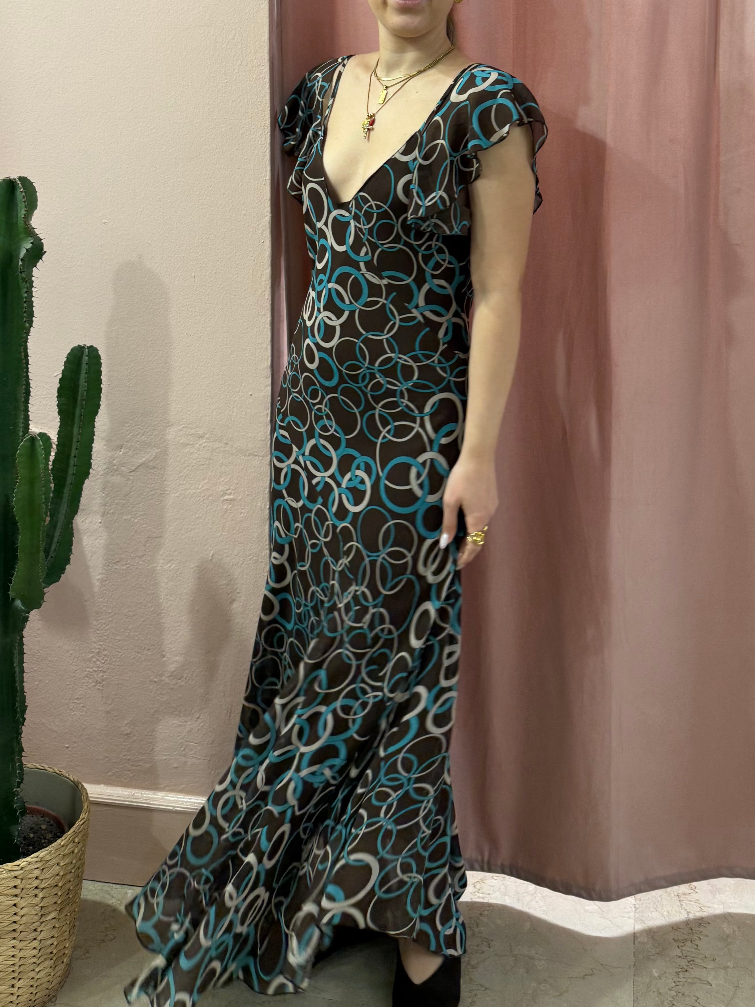 Vestito maxi in fantasia sul marrone