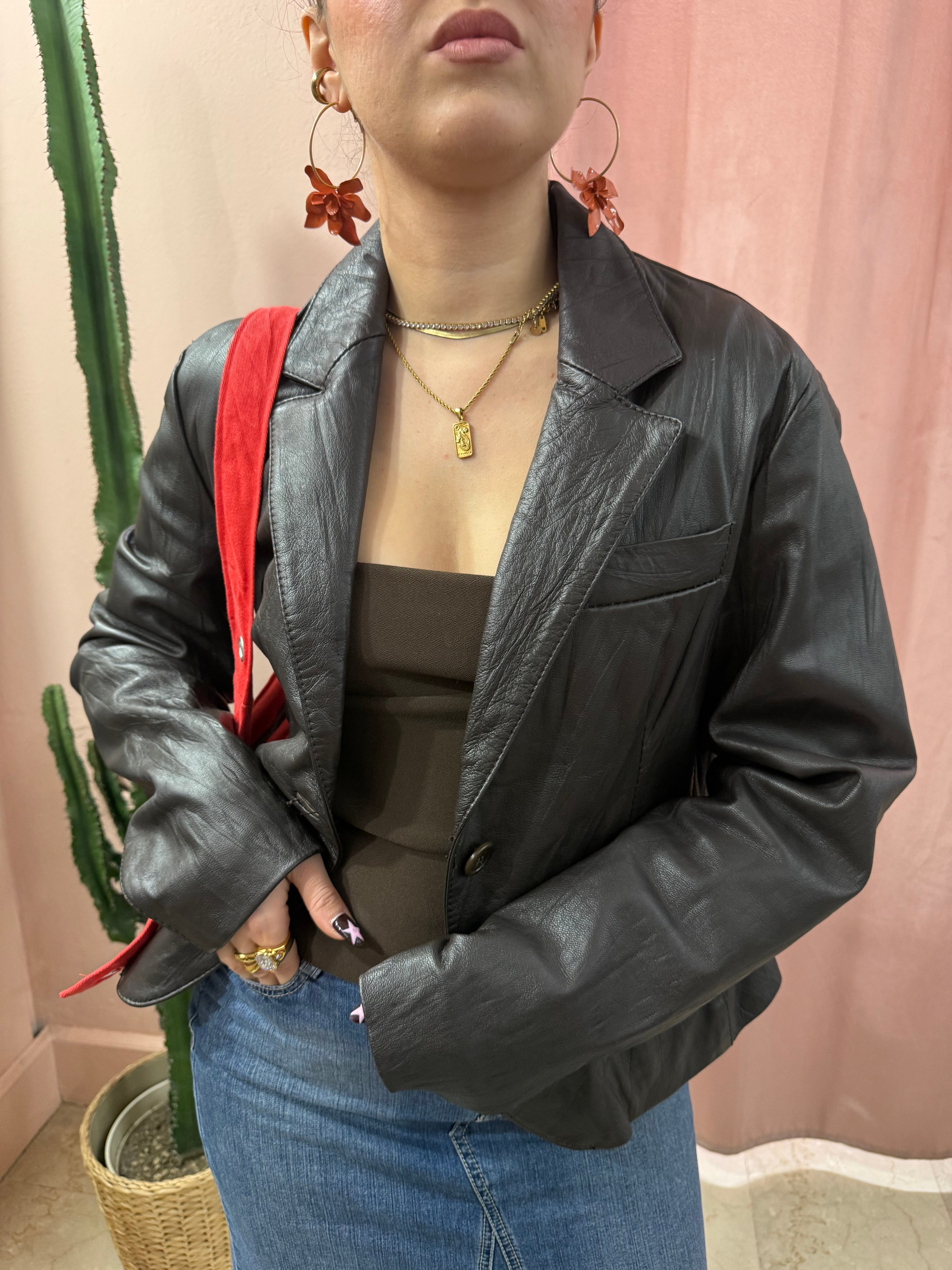 Blazer in pelle cioccolato