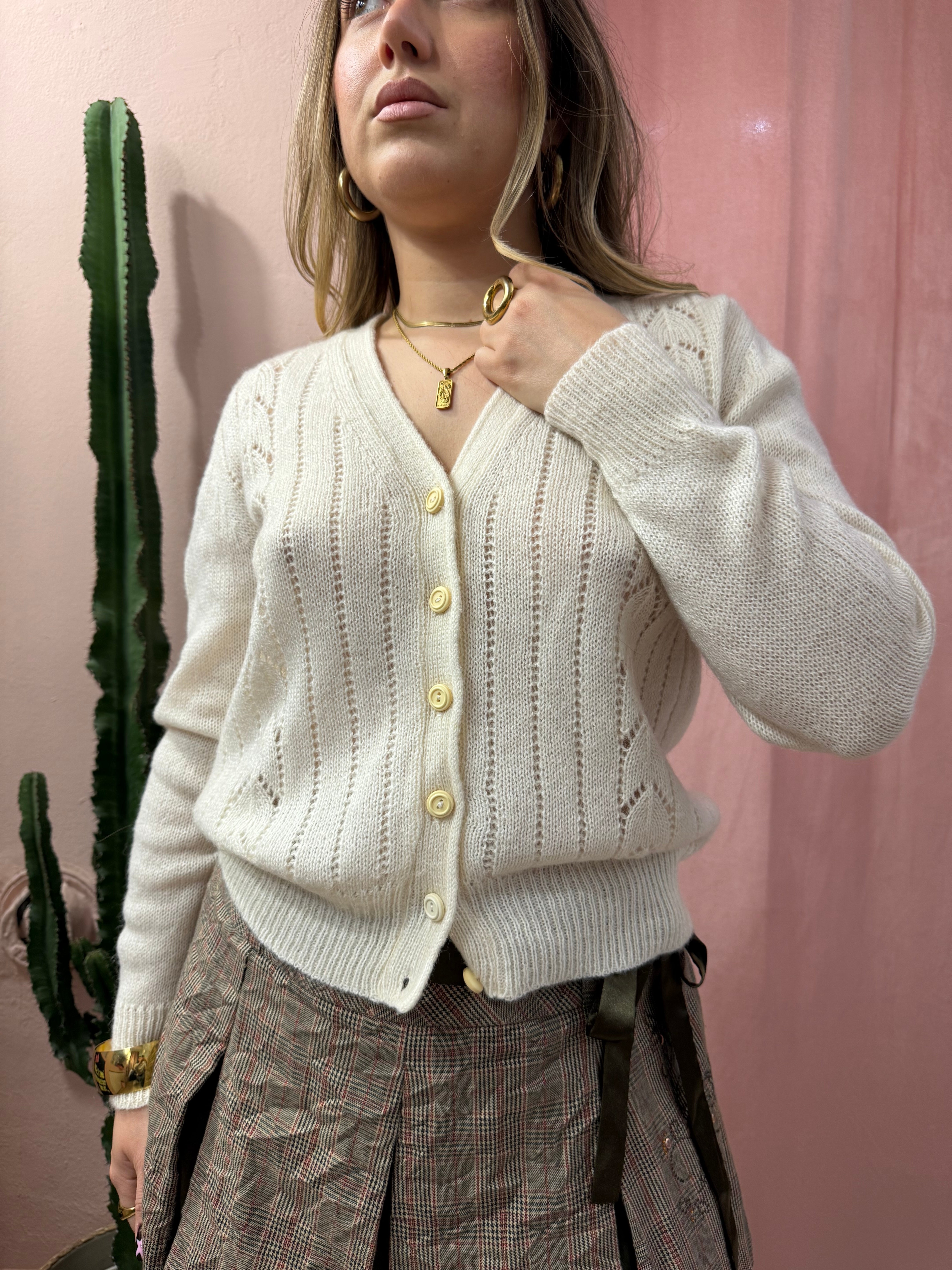 Cardigan panna in lana