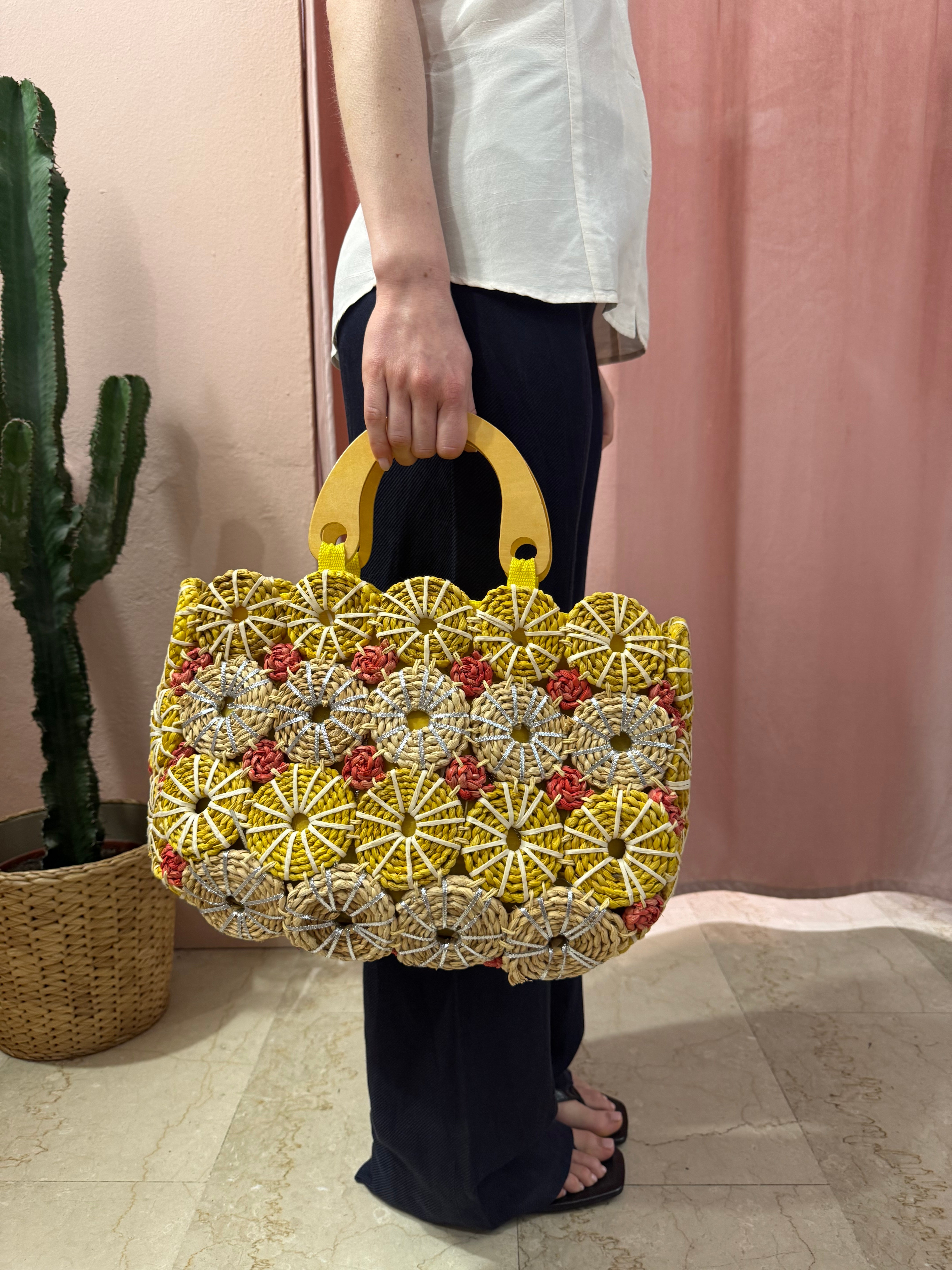 Borsa in paglia cerchi intrecciati
