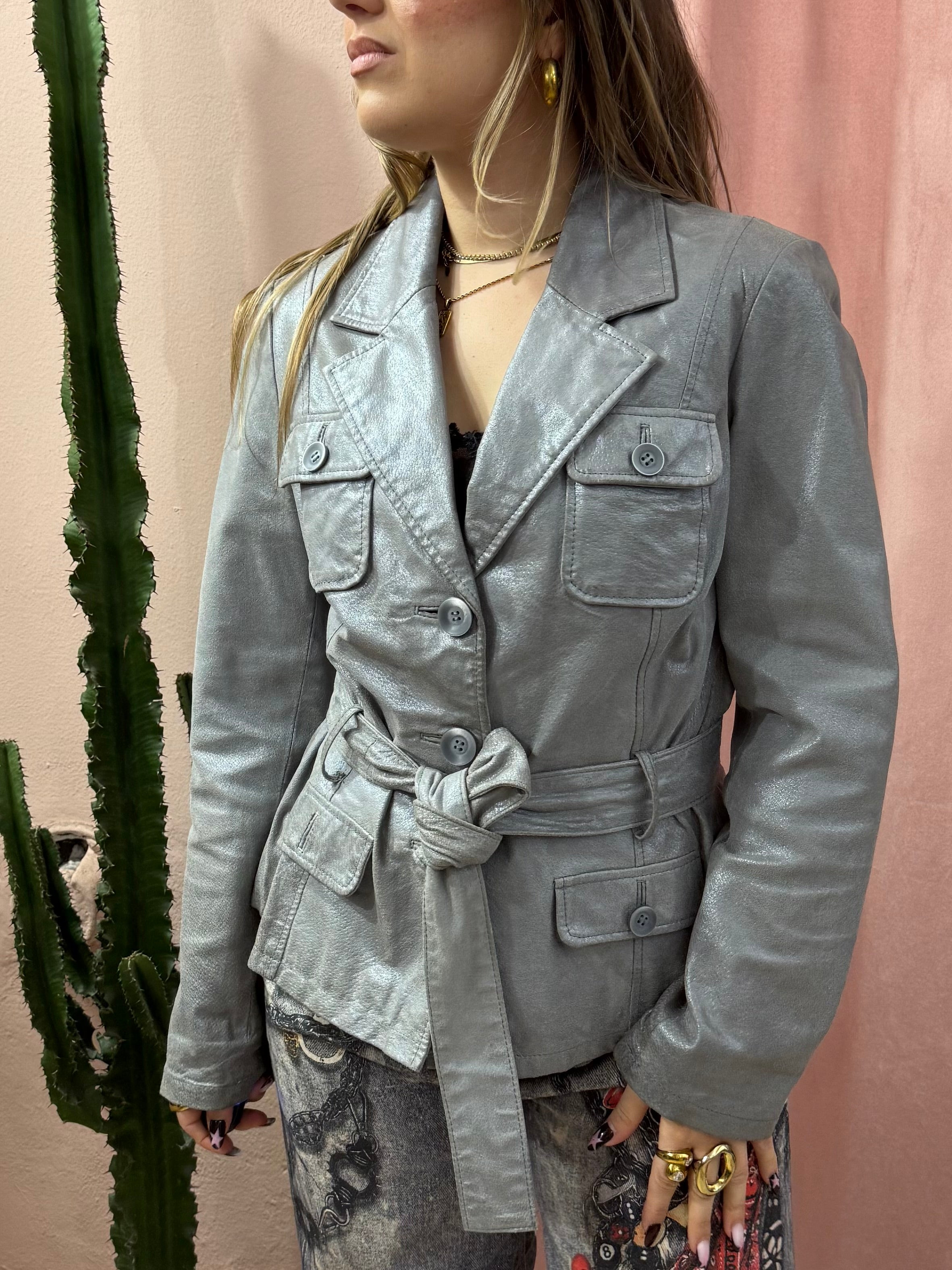 Giacca in vera pelle argentata