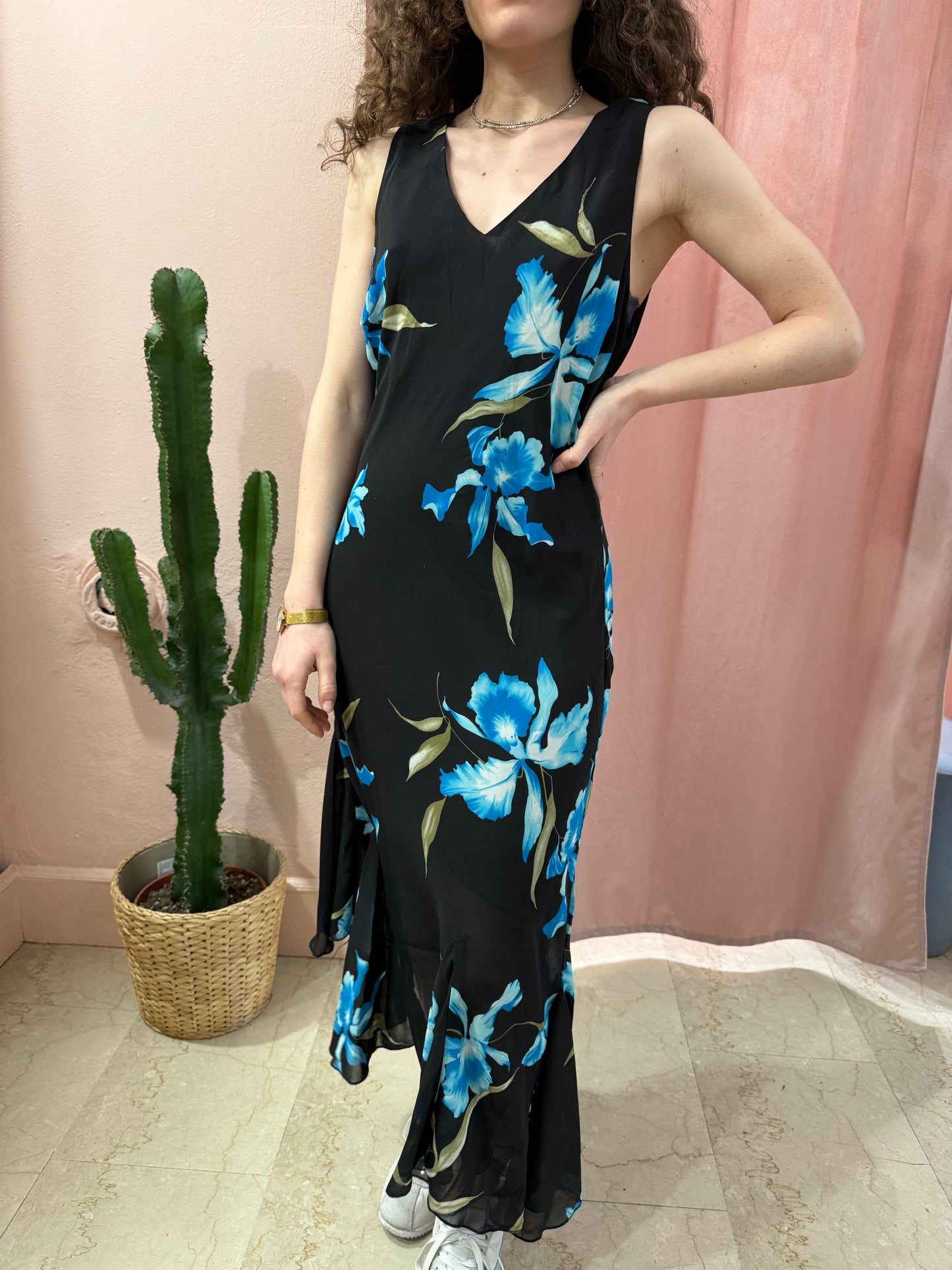Vestito in fantasia a fiori misto seta