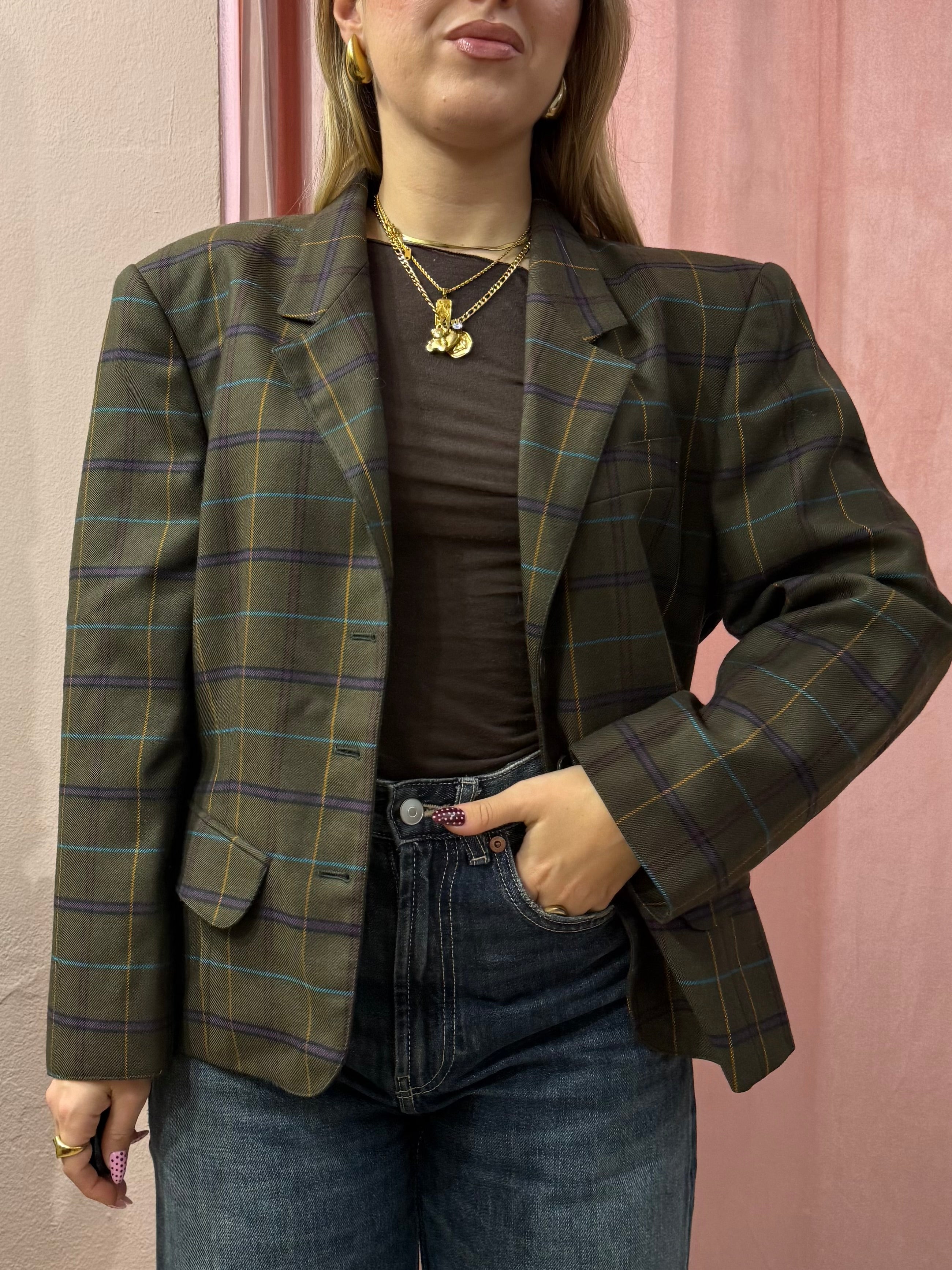 Blazer quadrettato in lana