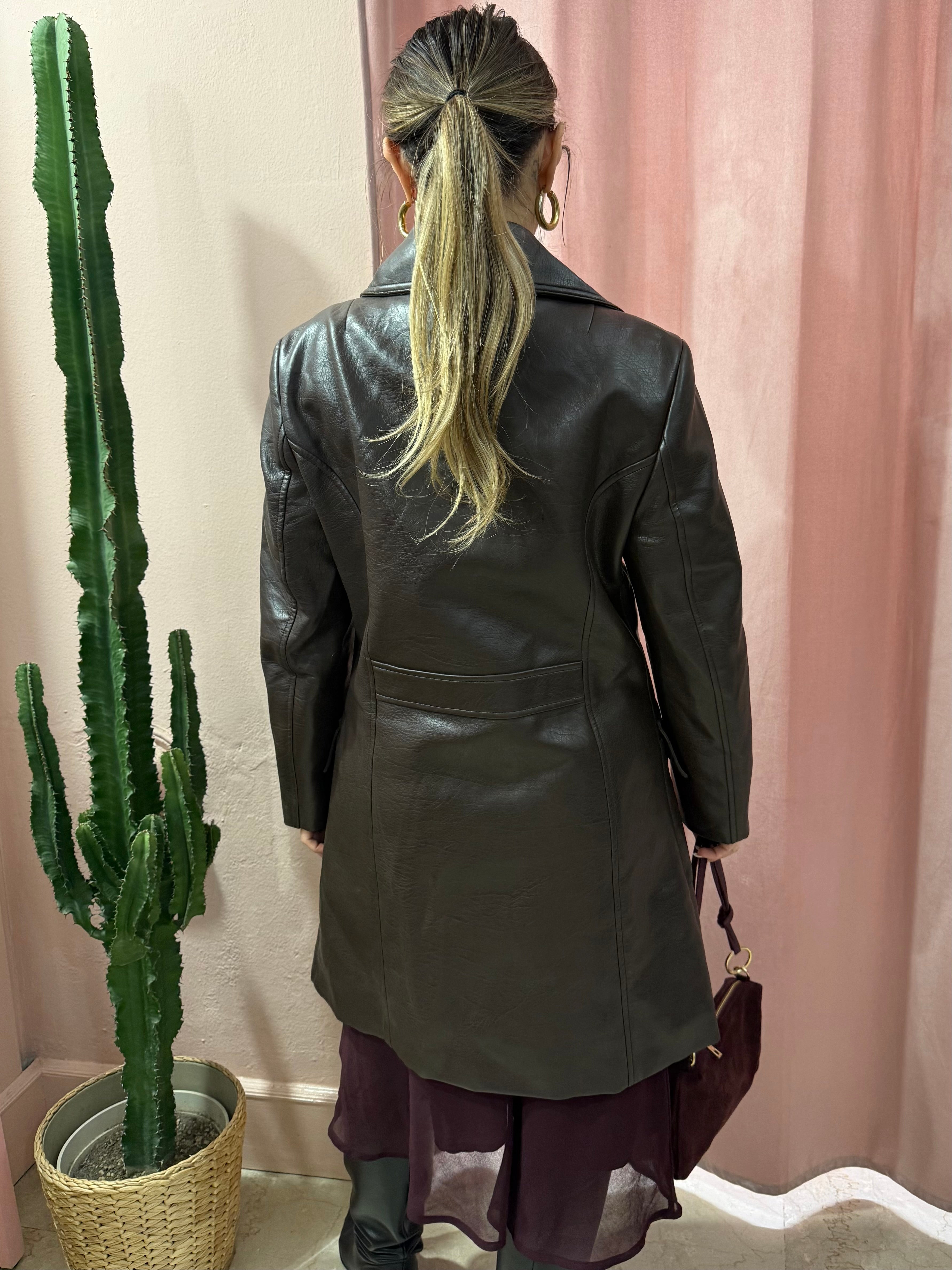 Trench vintage in vera pelle cioccolato