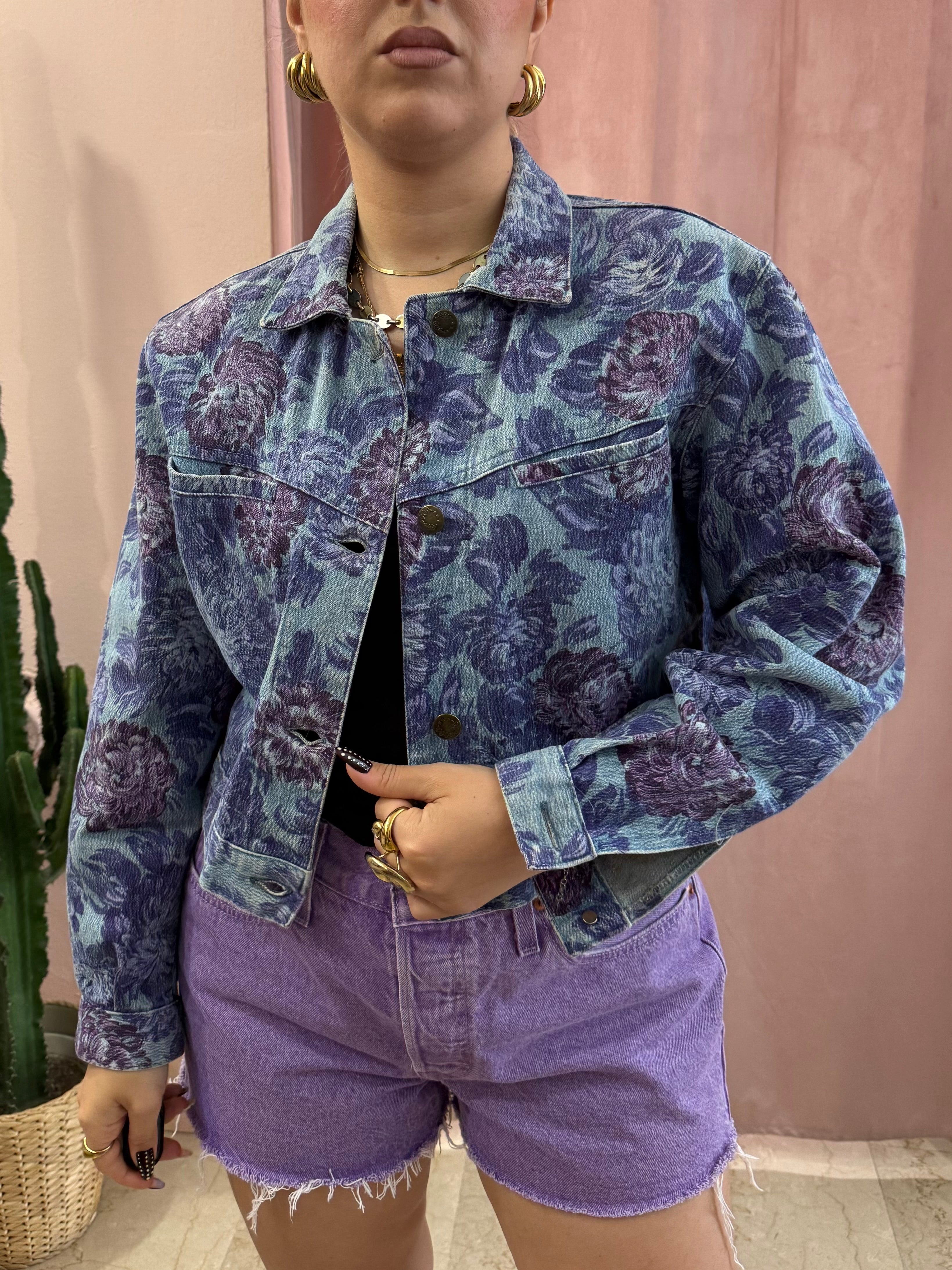 Giacca in denim vintage fantasia floreale
