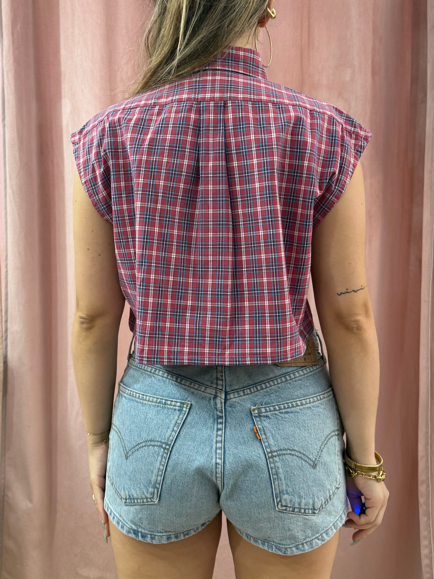 Crop top Ralph Lauren a quadretti sul rosso