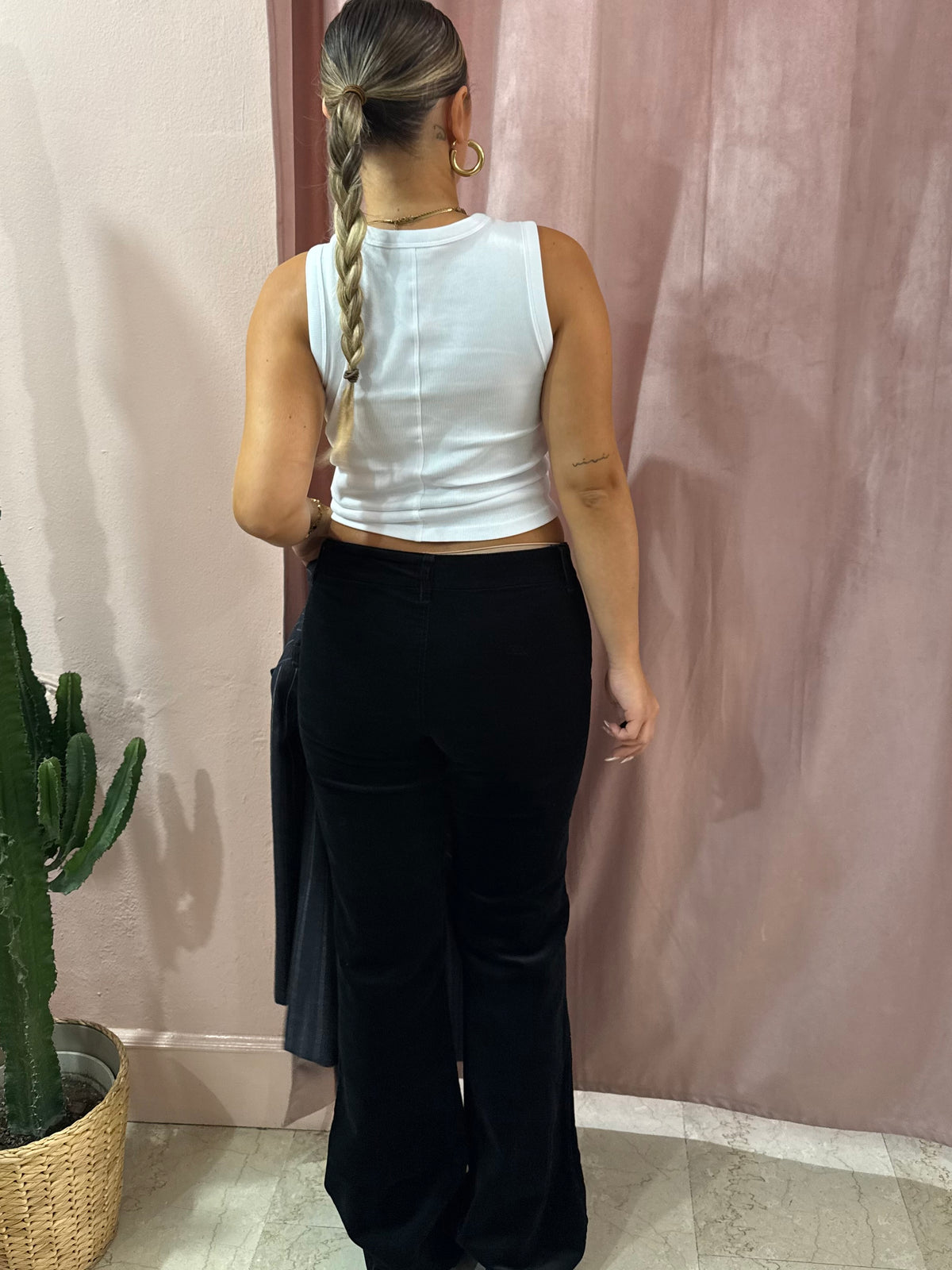 Pantaloni 00s bootcut a costine neri