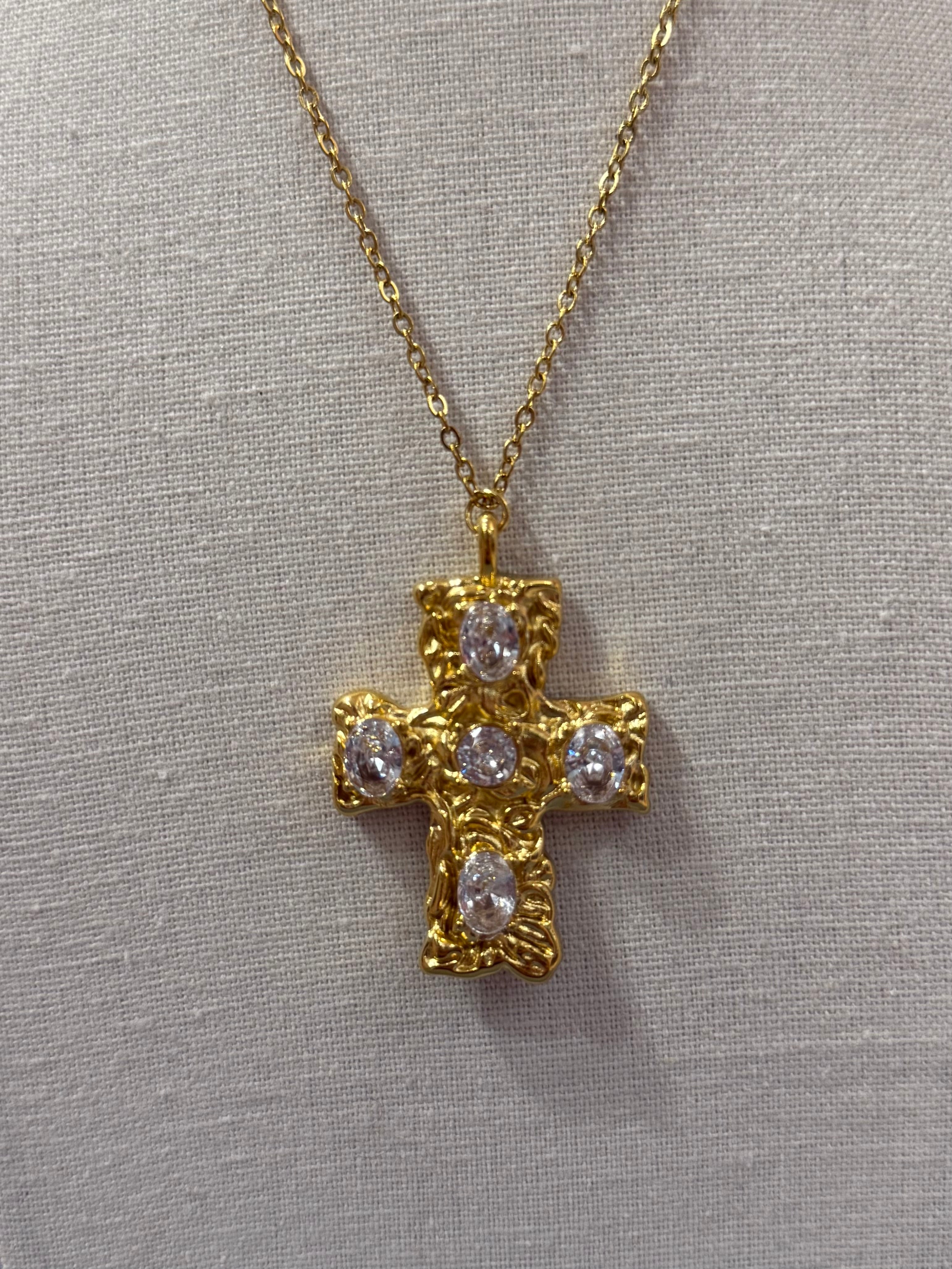 Collana con croce sfaccettata gold/silver