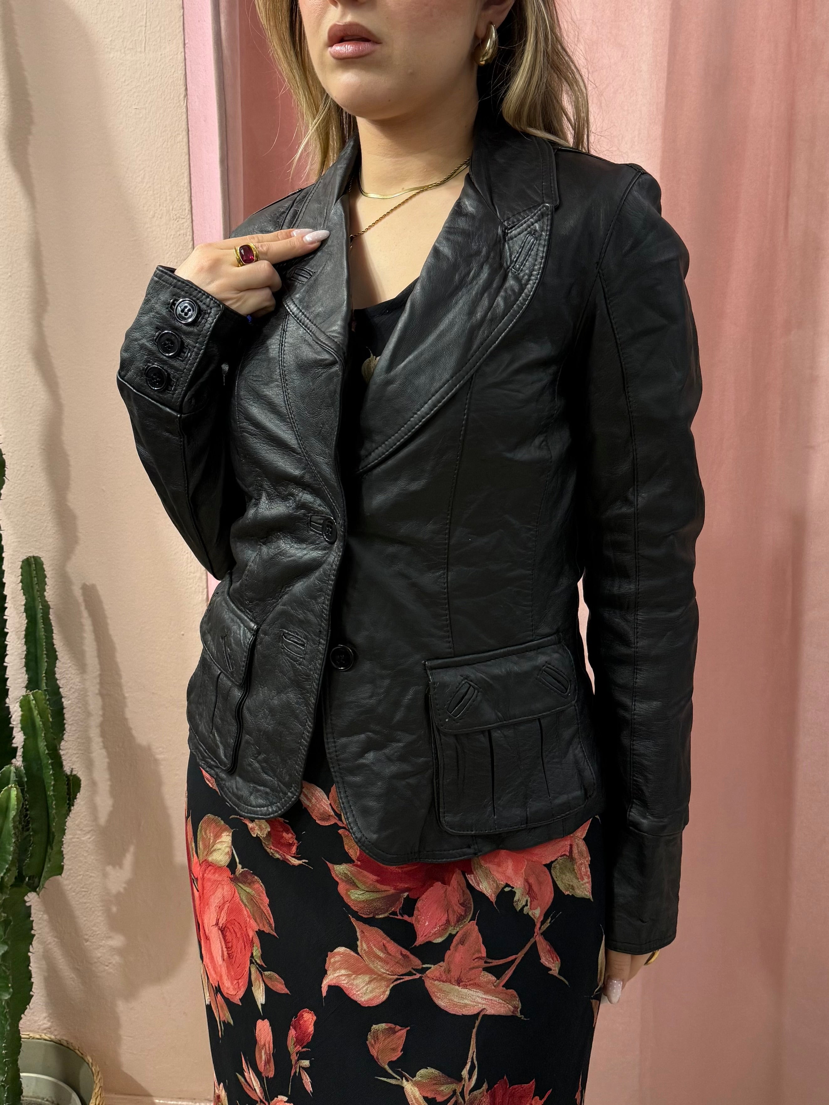 Blazer in vera pelle nero