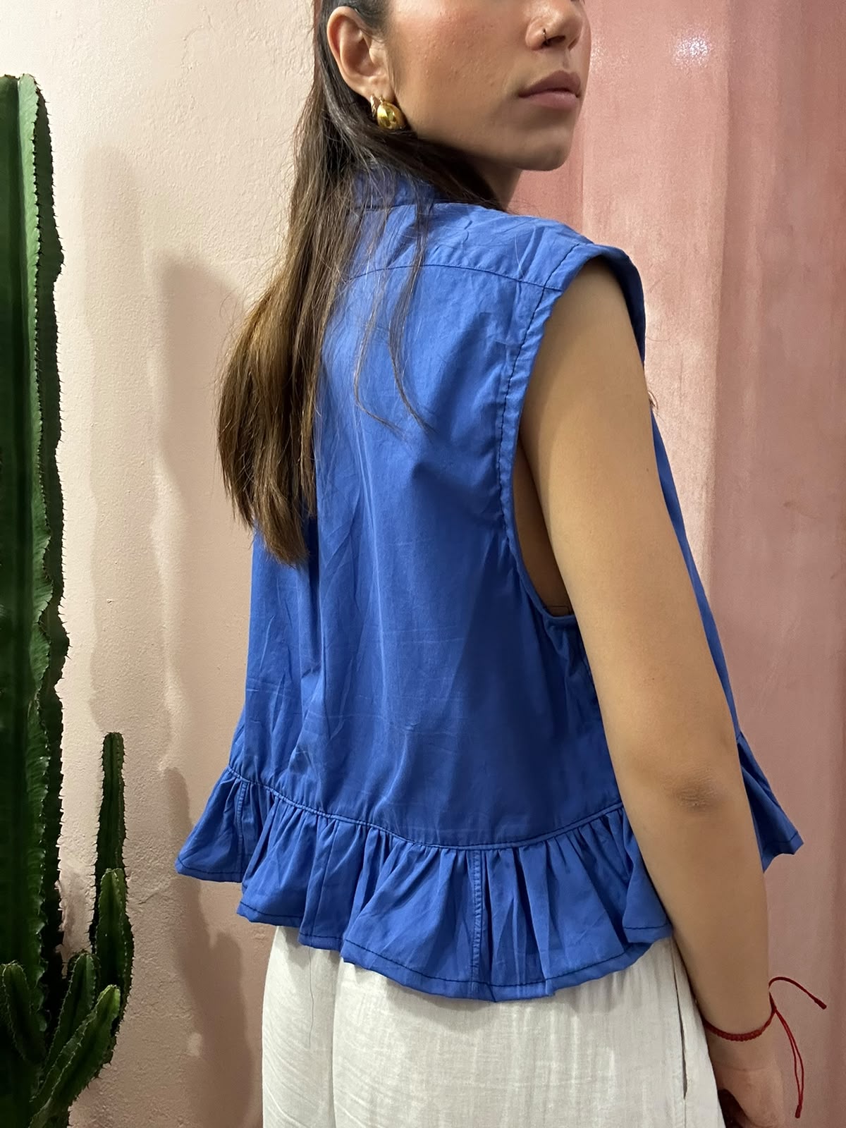 Camicia Ralph Lauren upcycling volant royal blu