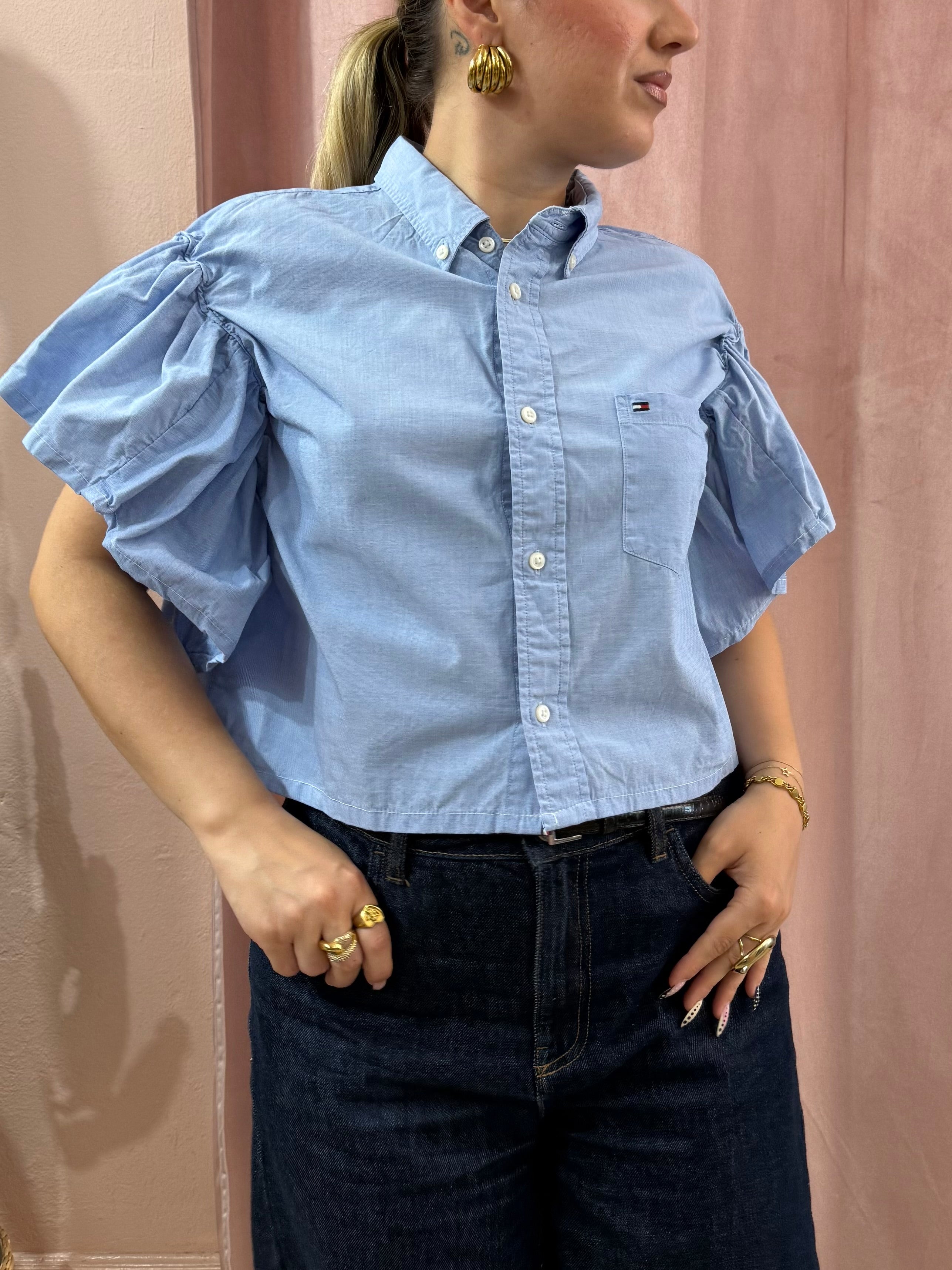 Camicia Tommy Hilfiger upcycling azzurra