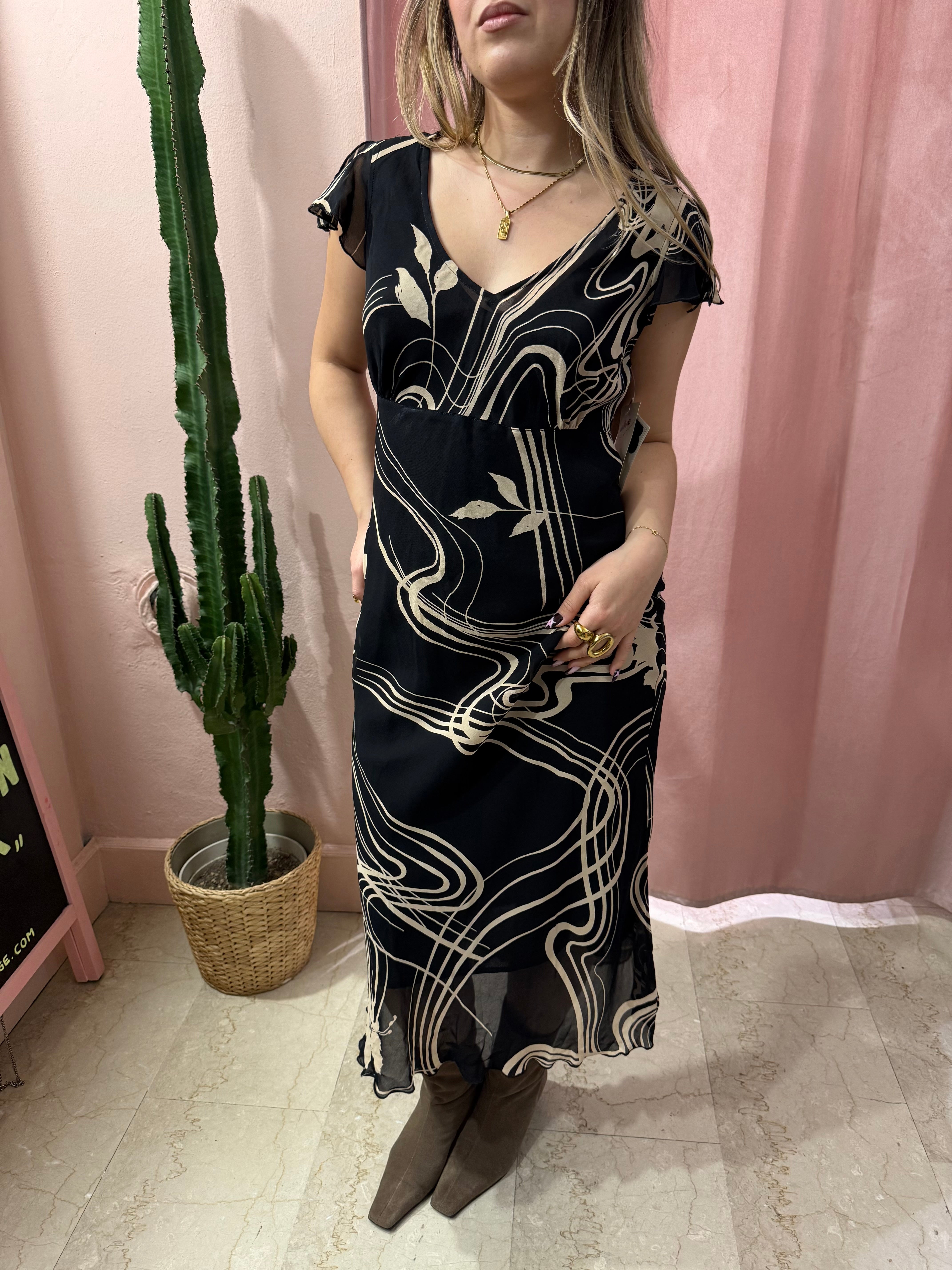 Vestito fluido nero e beige