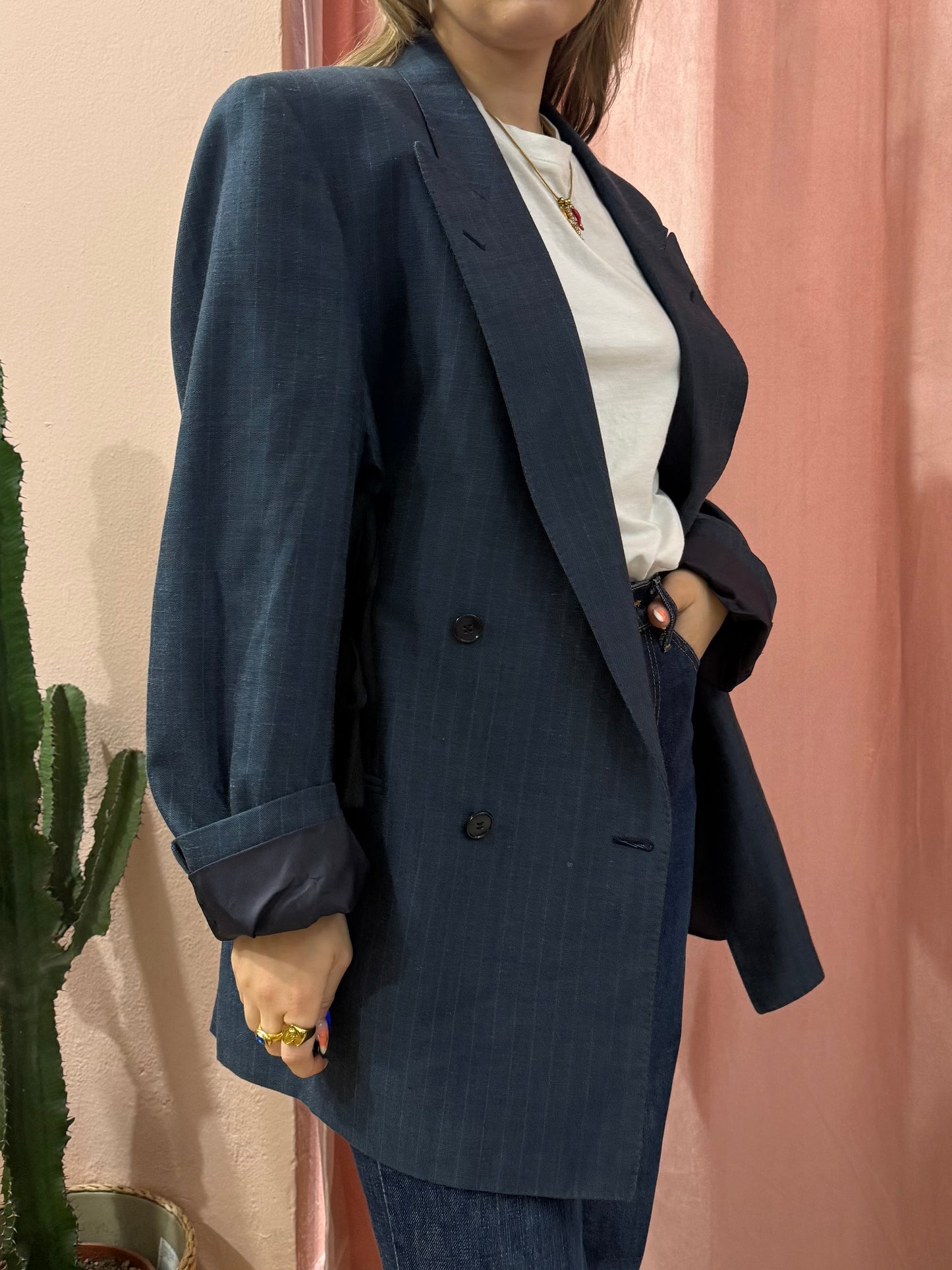Blazer upcycling fiocchi blu gessato