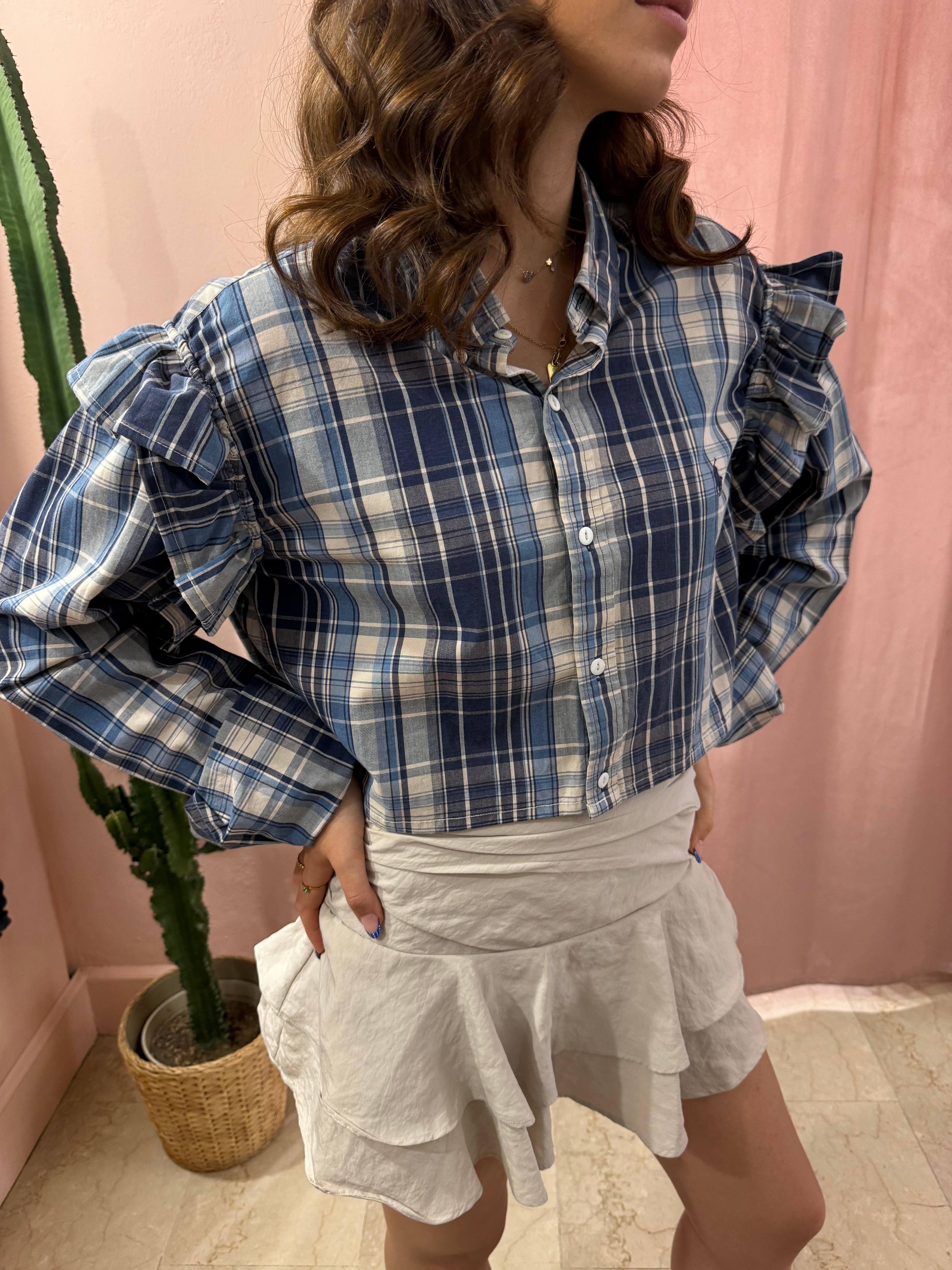 Camicia Ralph Lauren upcycling quadri blu e beige