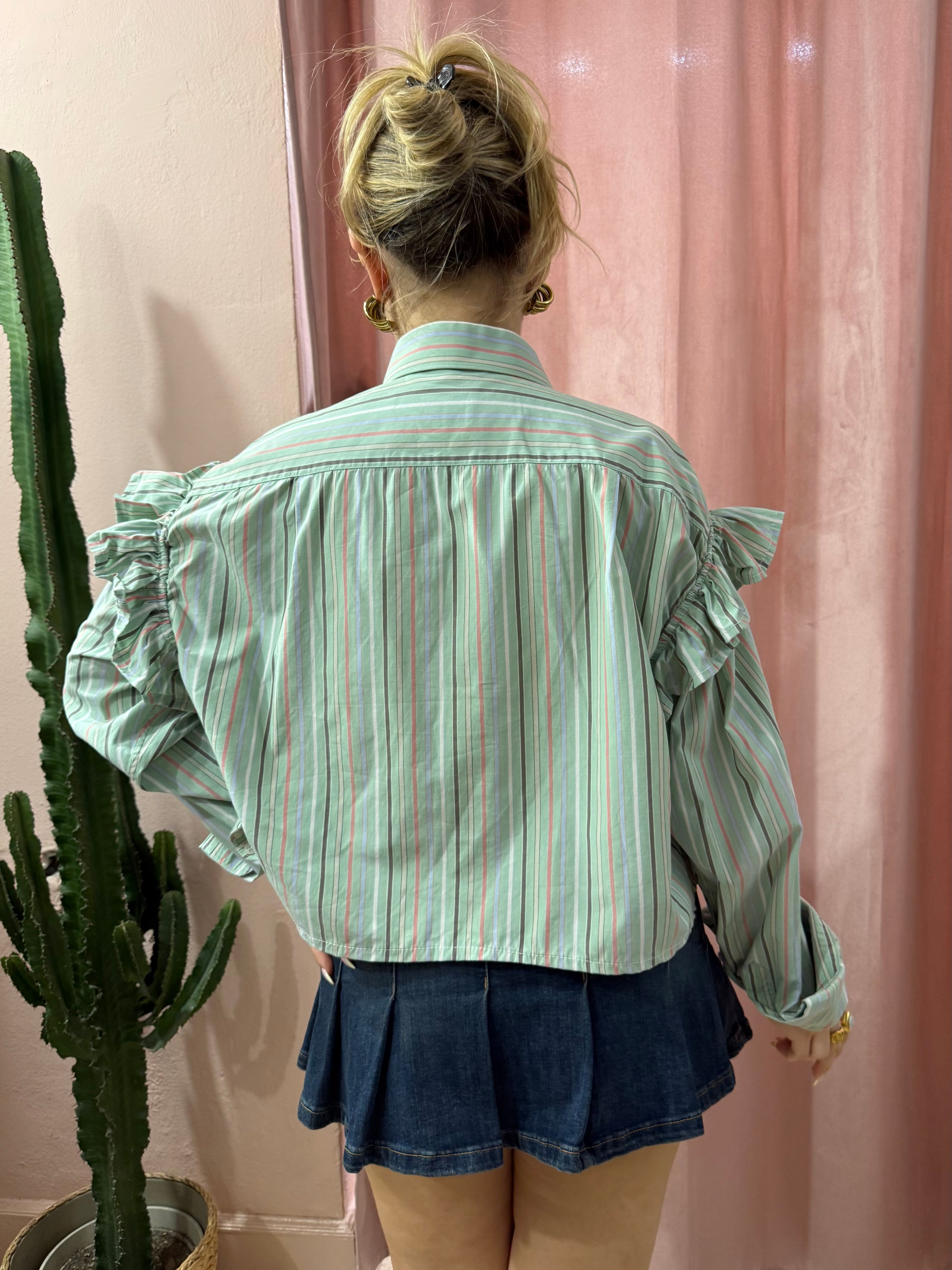 Camicia Lacoste upcycling verde salvia a righe