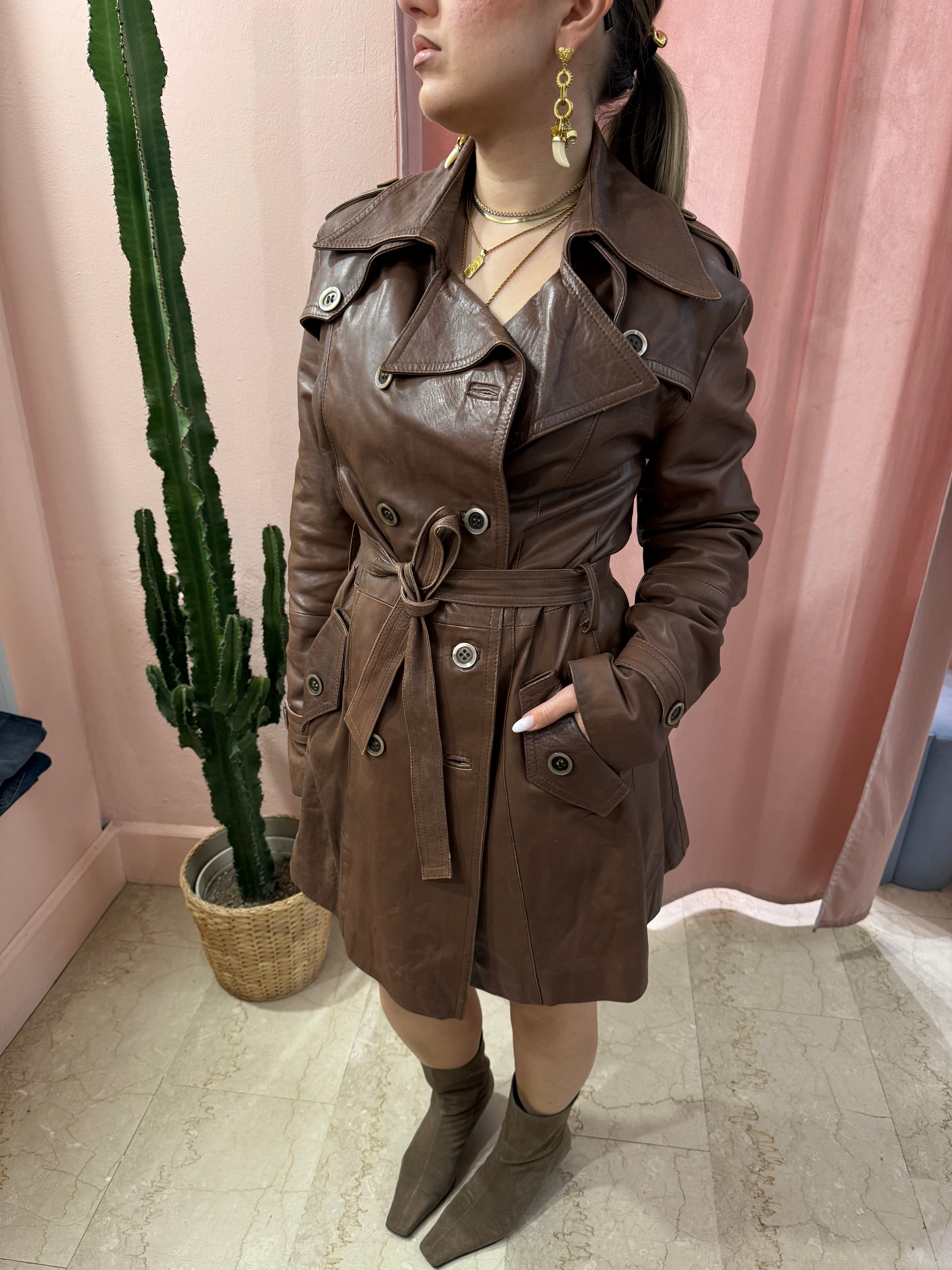 Trench vintage in pelle moka