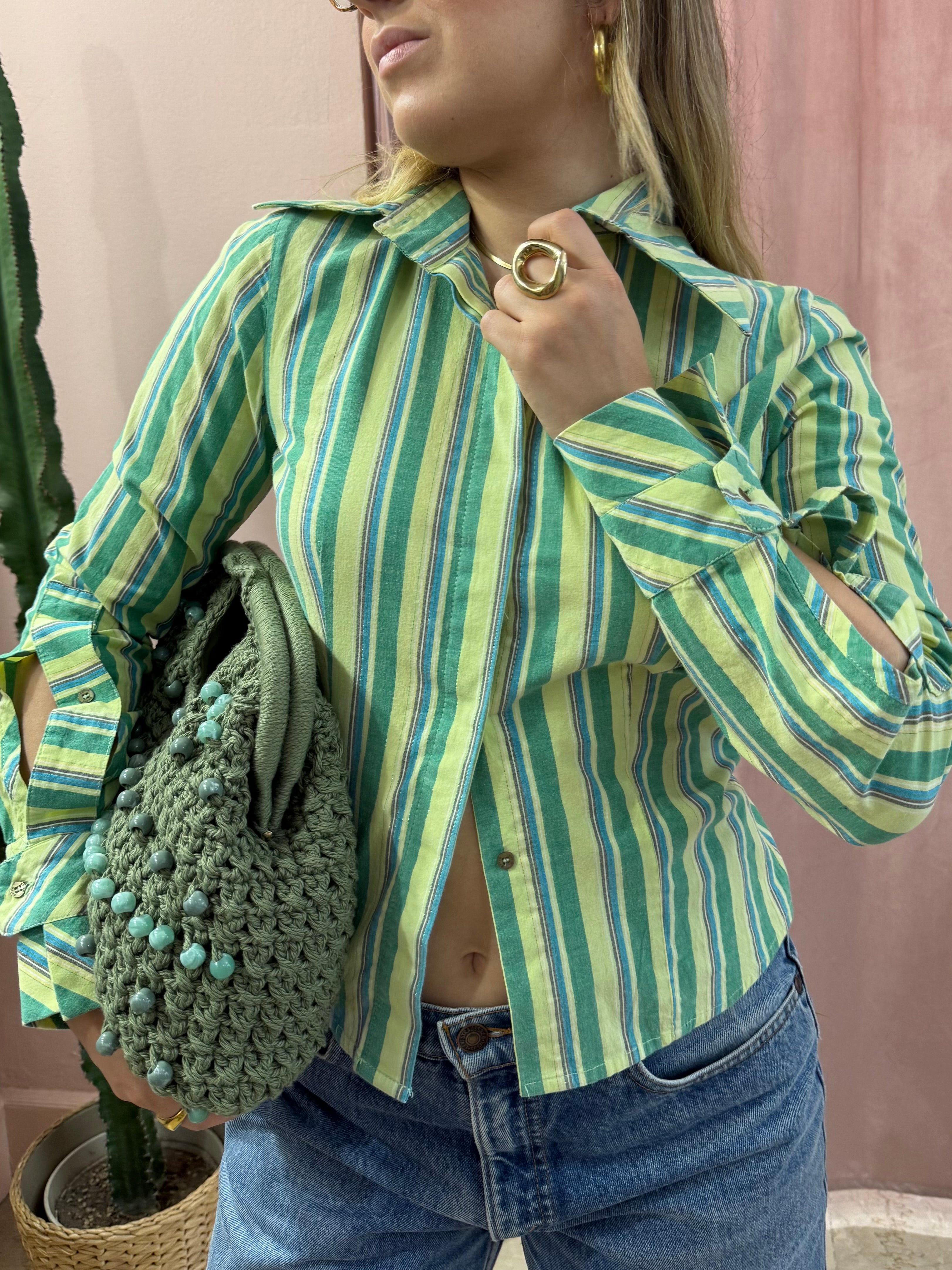 Camicia 00s verde a righe