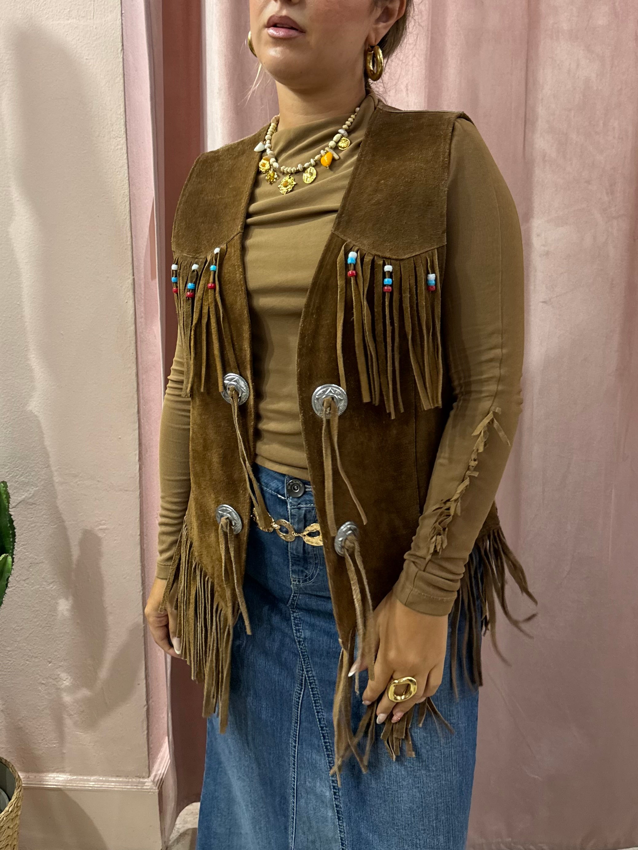 Gilet con frange in vera pelle