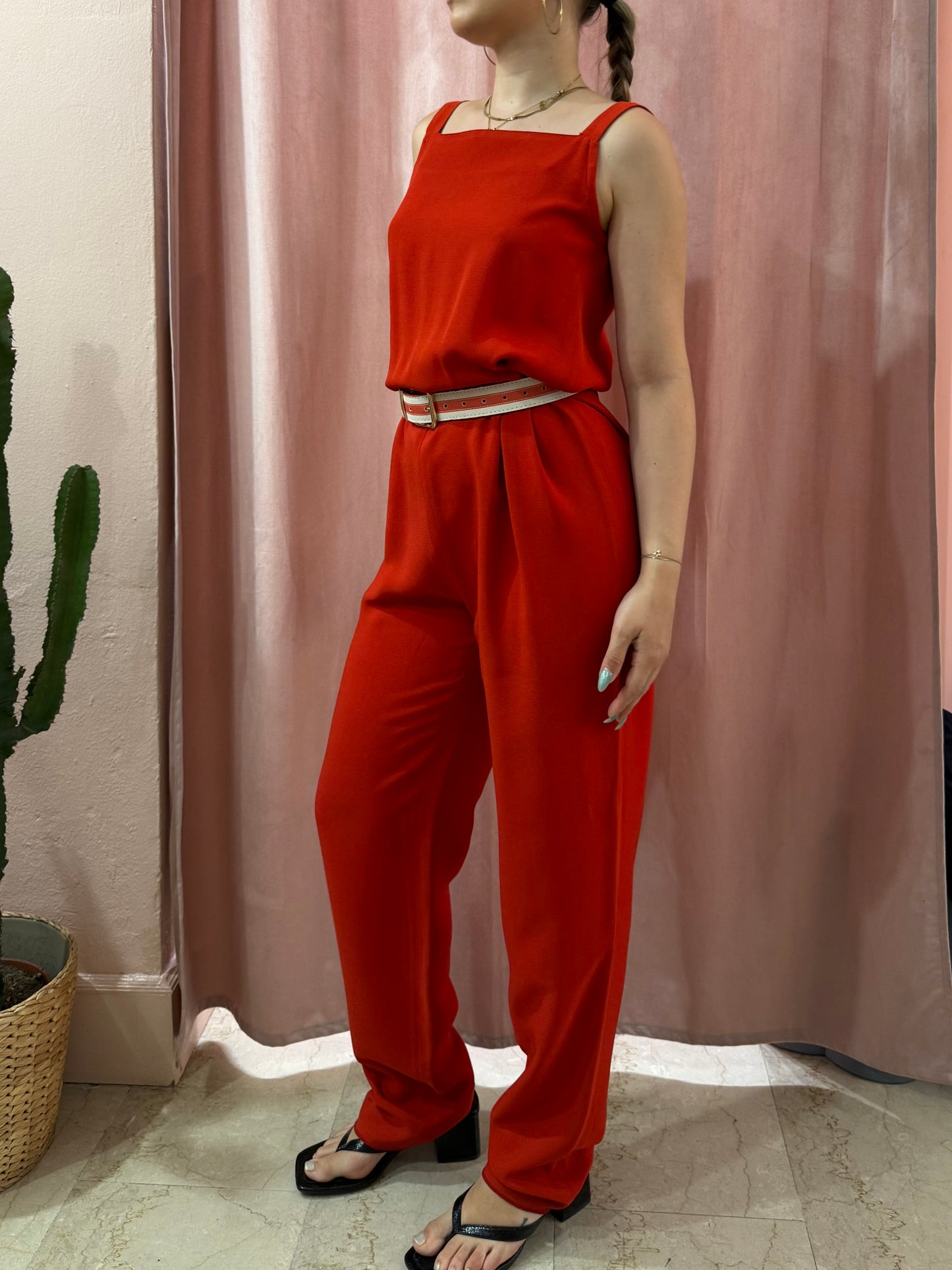 Maxi tuta rossa vintage con cinturino