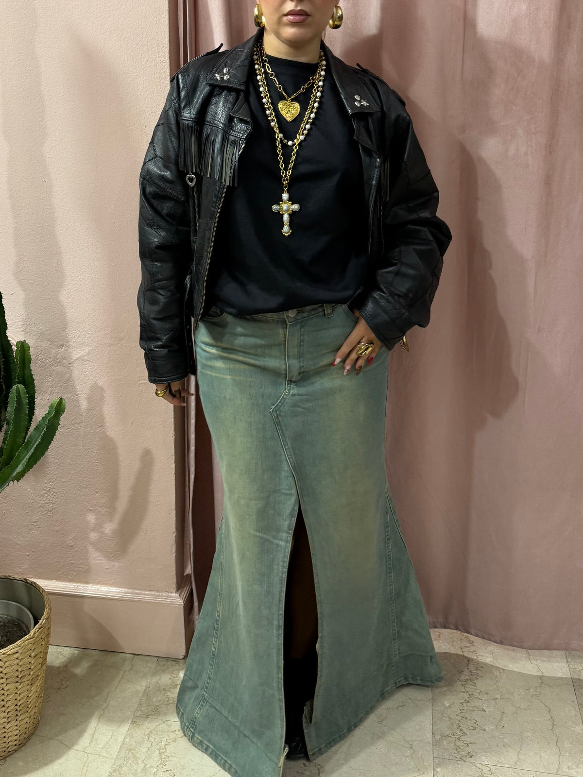 Maxi gonna in denim con spacco