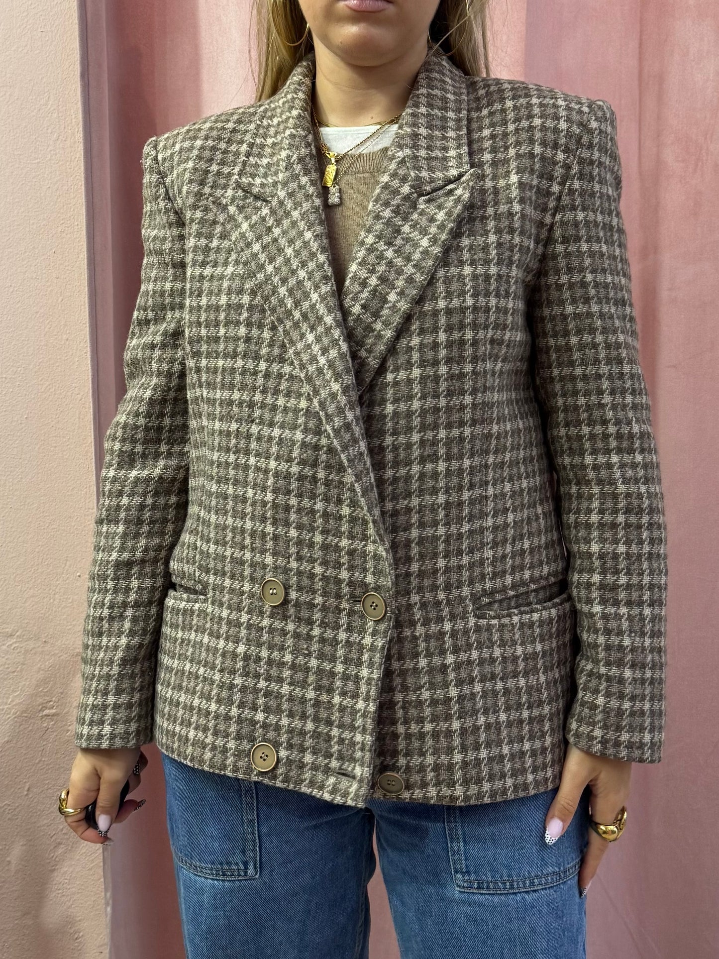 Blazer vintage pied de poule in lana
