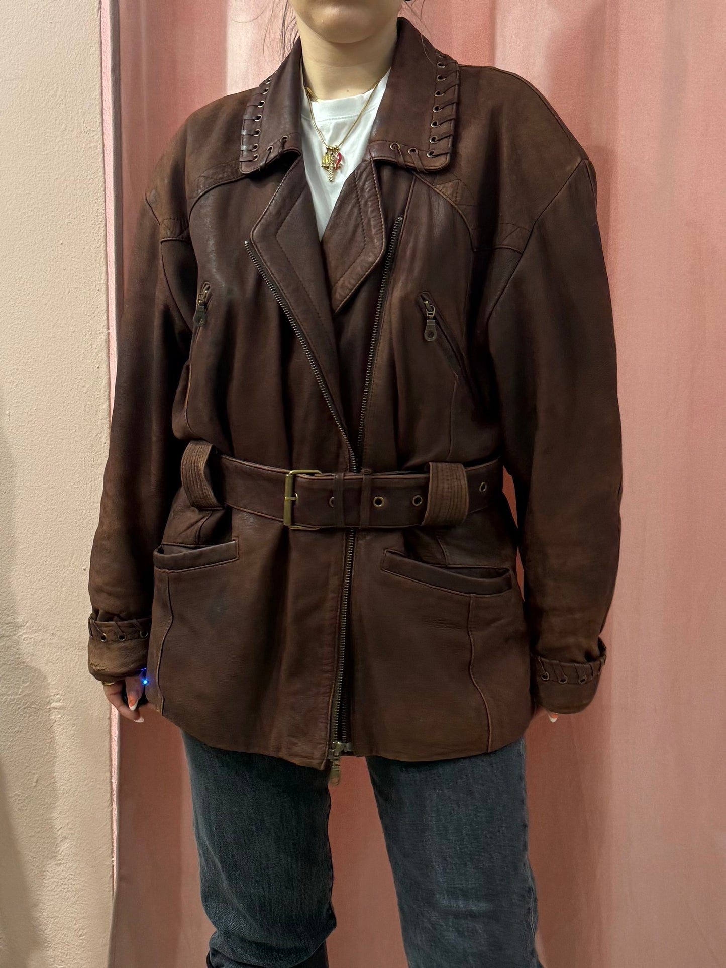Giacca vintage in vera pelle invecchiata