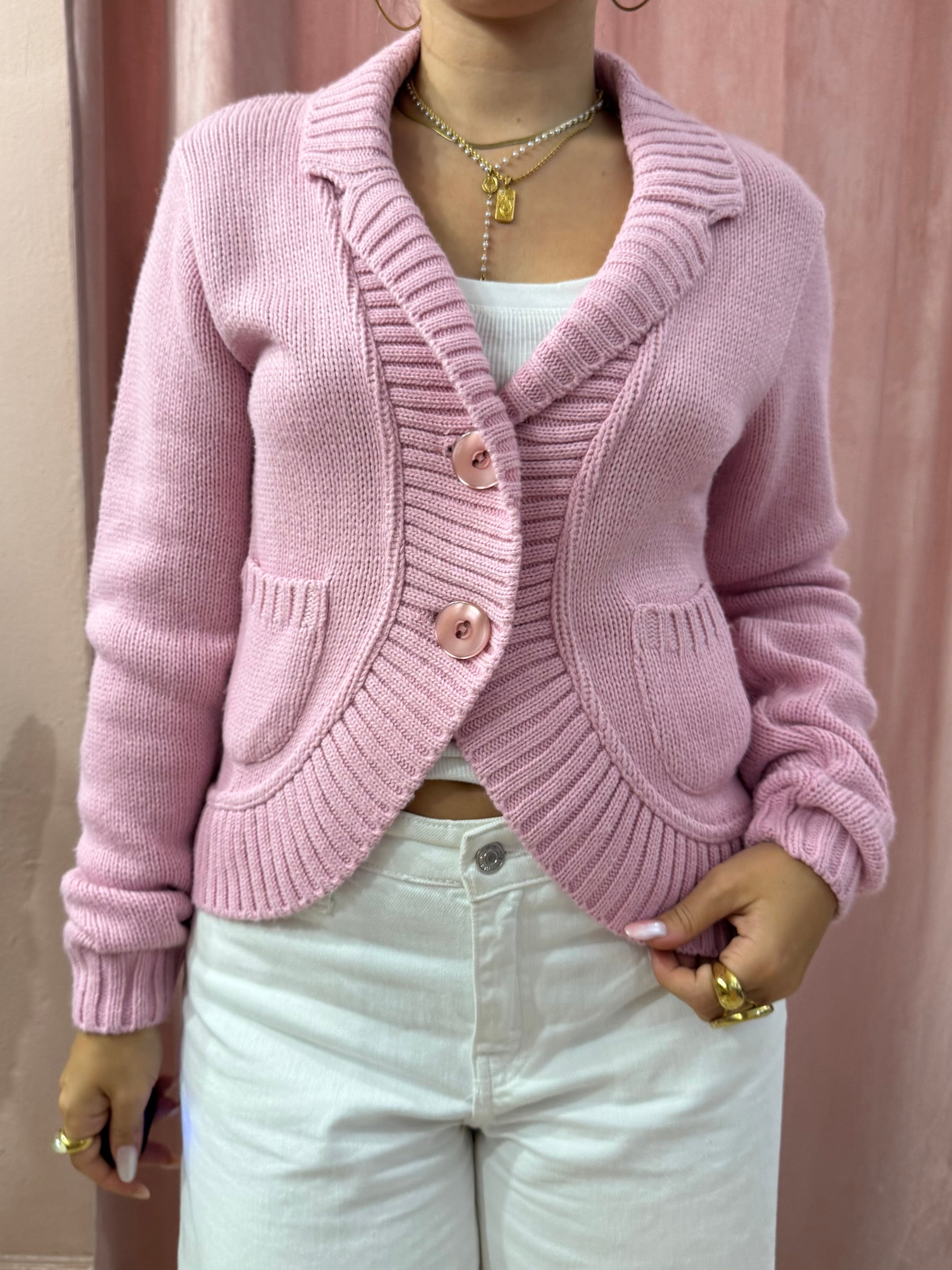 Cardigan rosa anni 2000 in lana