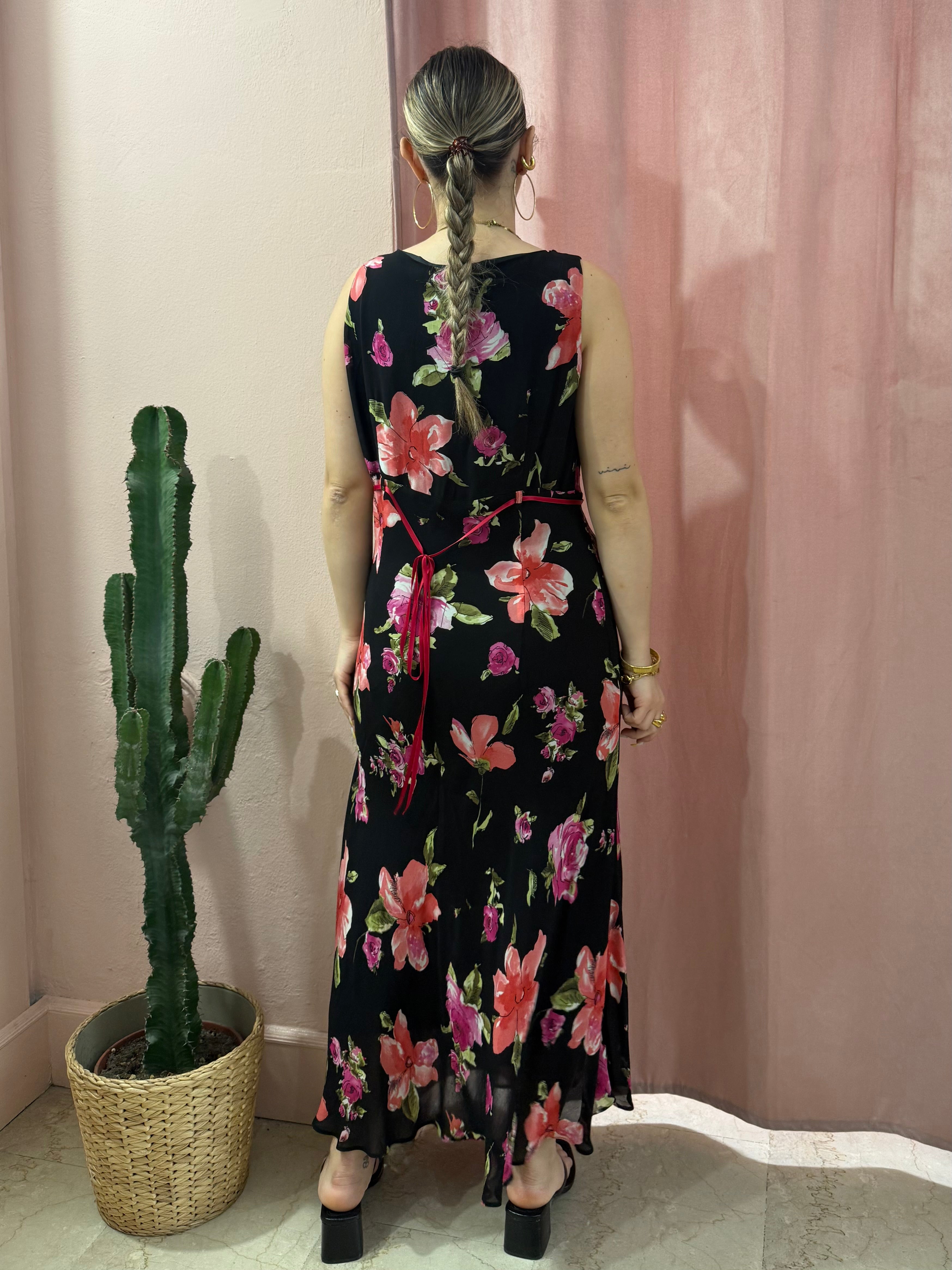 Maxi vestito nero fantasia a fiori