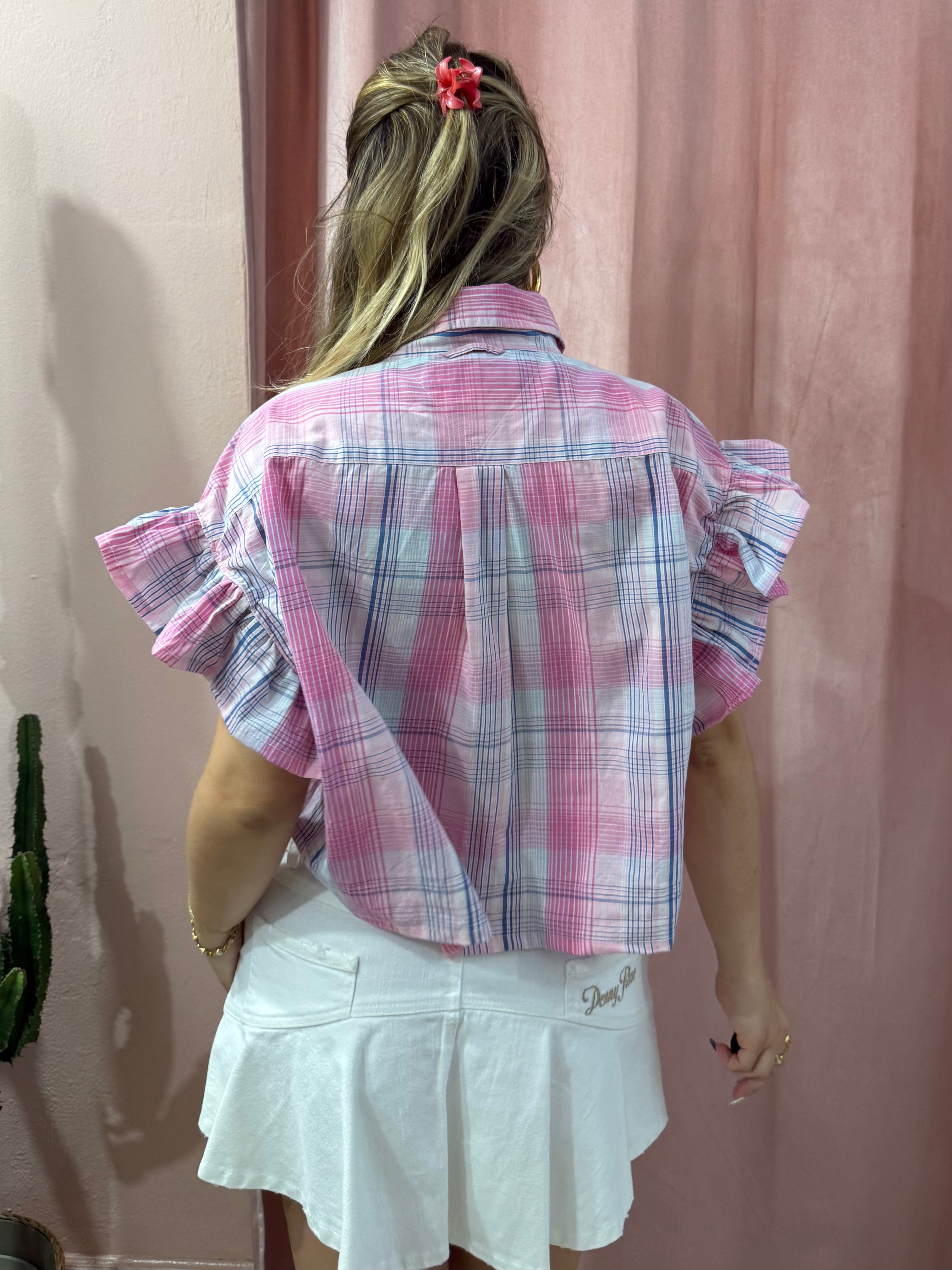 Camicia Tommy H. upcycling quadri rosa