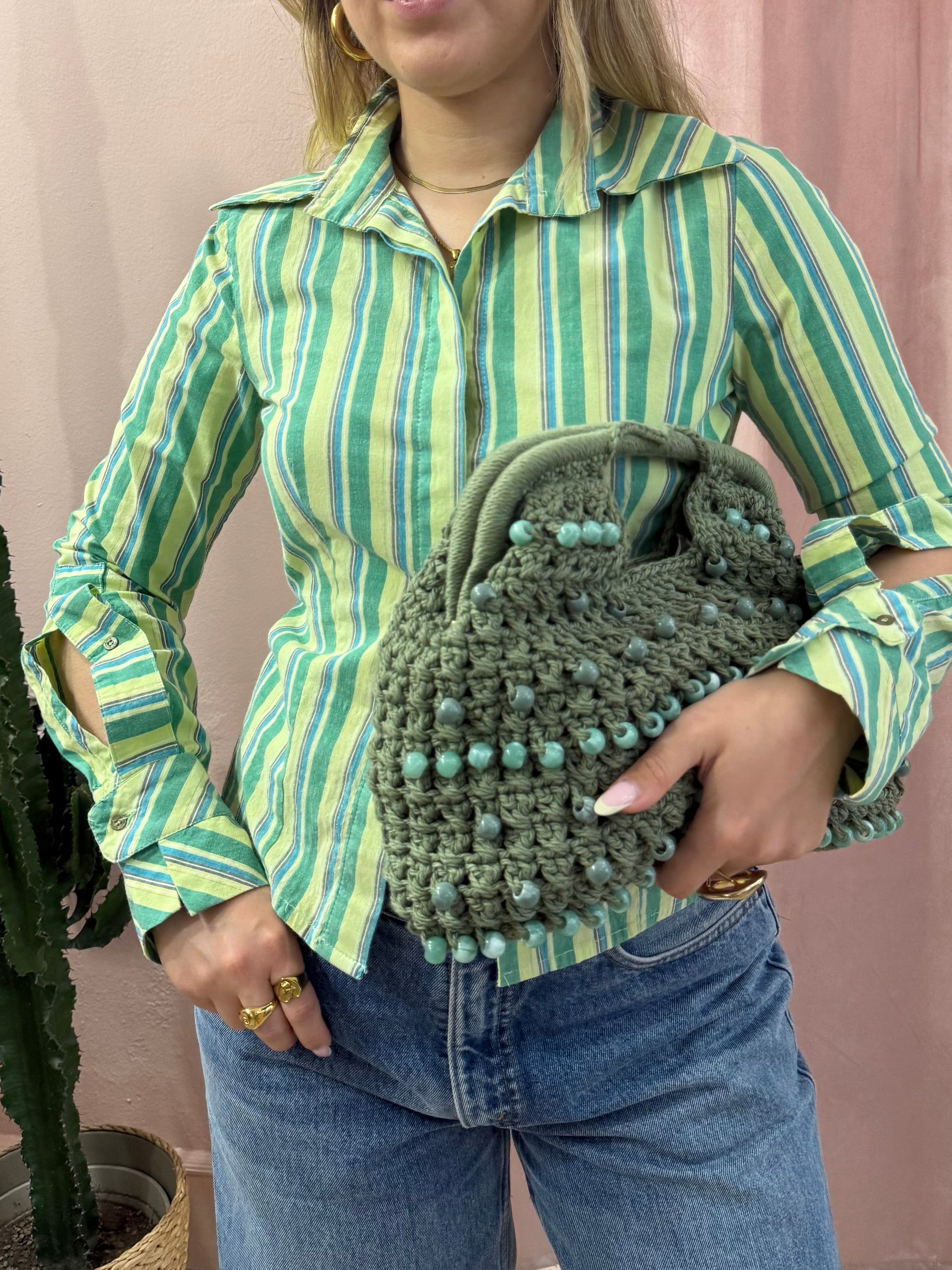Camicia 00s verde a righe