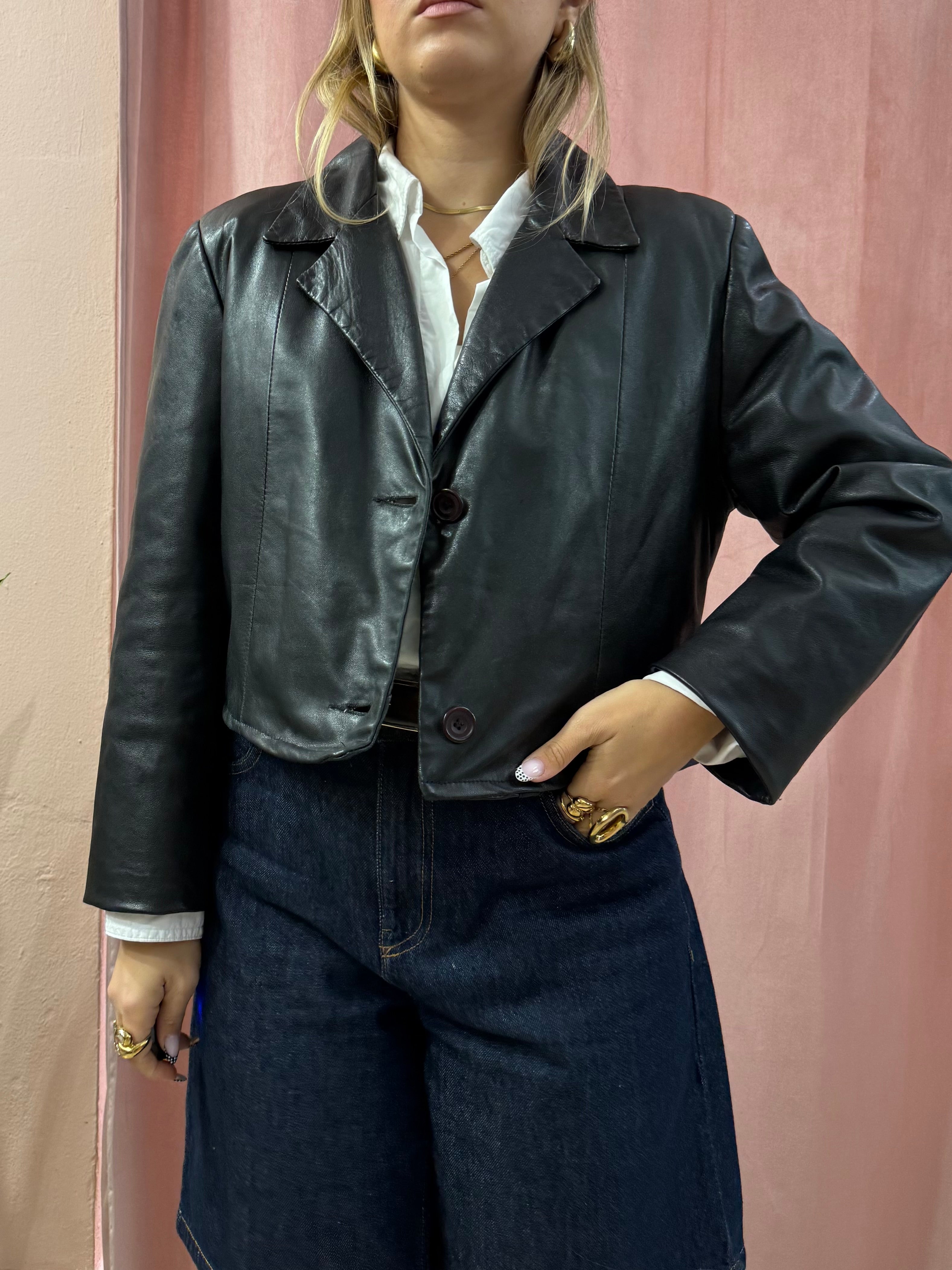 Giacca crop in vera pelle