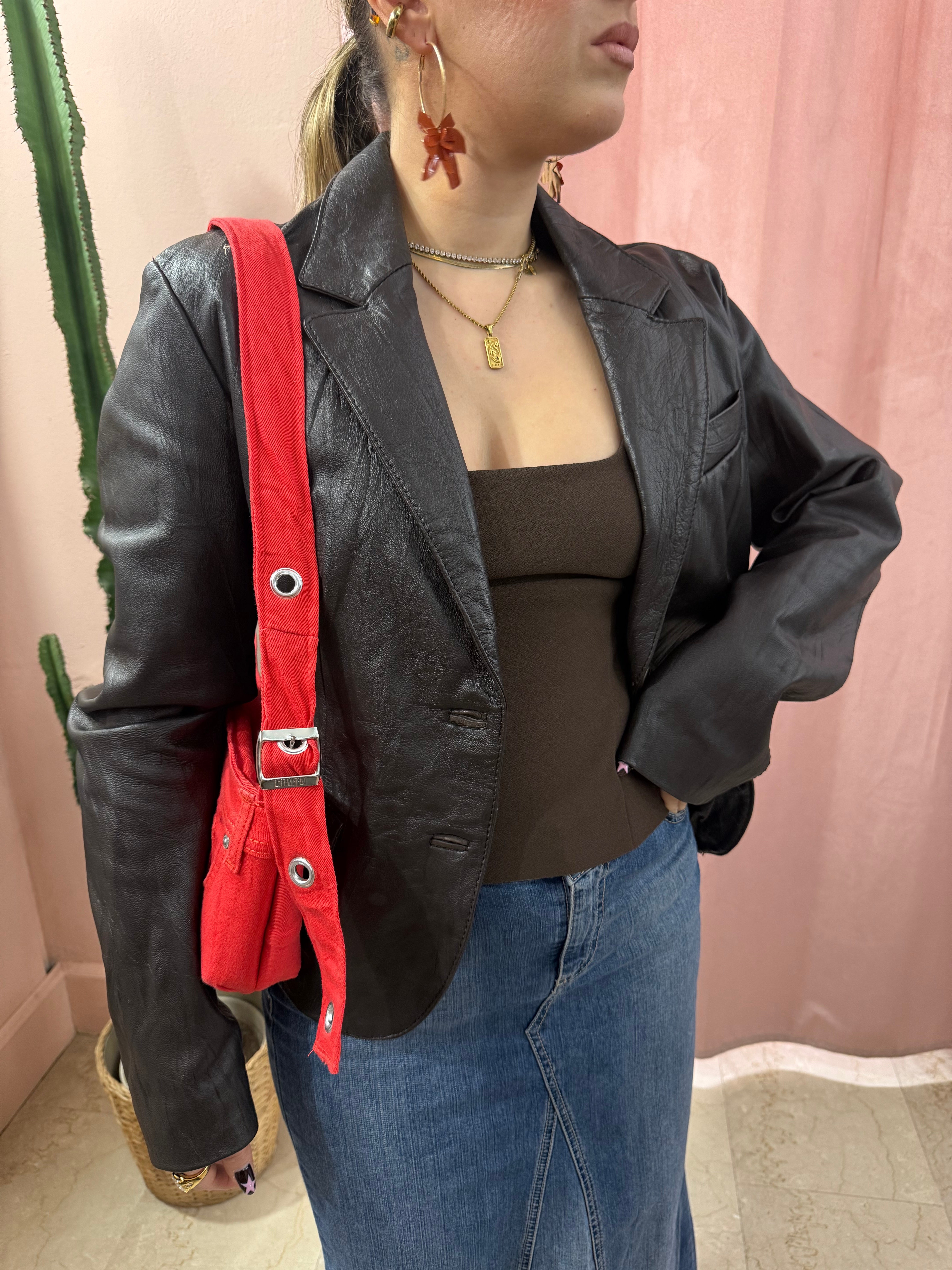 Blazer in pelle cioccolato